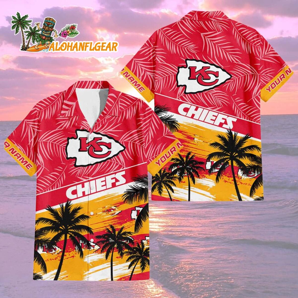 Kansas City Chiefs Palm Tree Tropical Trendy Football Custom Name Hawaiian Shirt 1 Kansas City Chiefs Palm Tree Tropical Trendy Football Custom Name Hawaiian Shirt 2