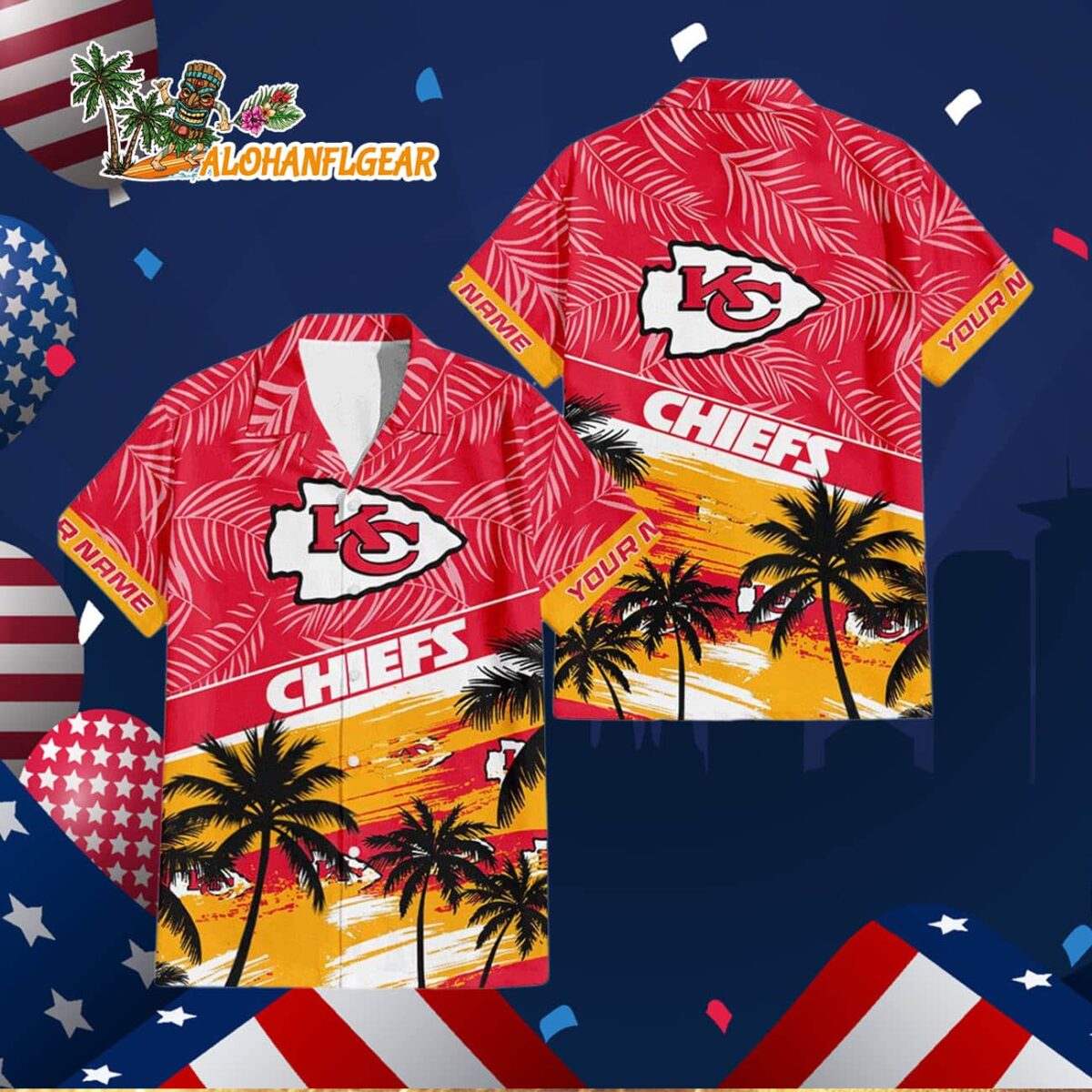 Kansas City Chiefs Palm Tree Tropical Trendy Football Custom Name Hawaiian Shirt 2 Kansas City Chiefs Palm Tree Tropical Trendy Football Custom Name Hawaiian Shirt 3