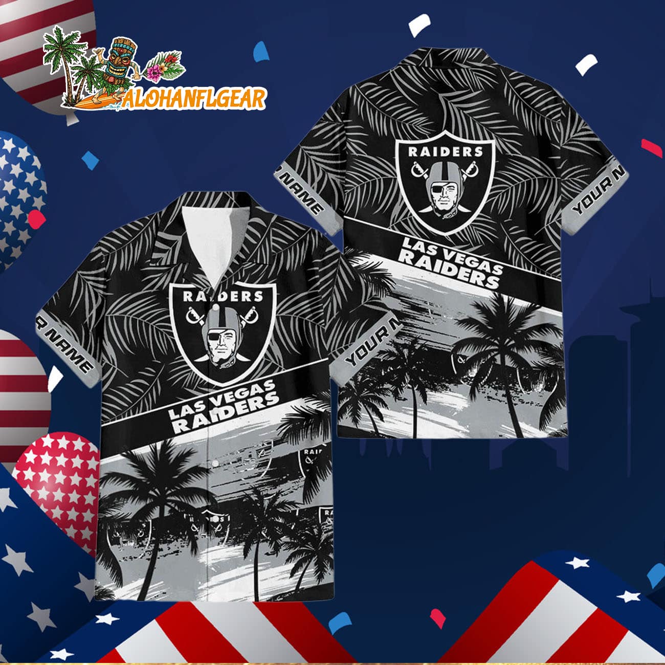 Las Vegas Raiders Palm Tree Tropical Trendy Football Custom Name Hawaiian Shirt Las Vegas Raiders Palm Tree Tropical Trendy Football Custom Name Hawaiian Shirt