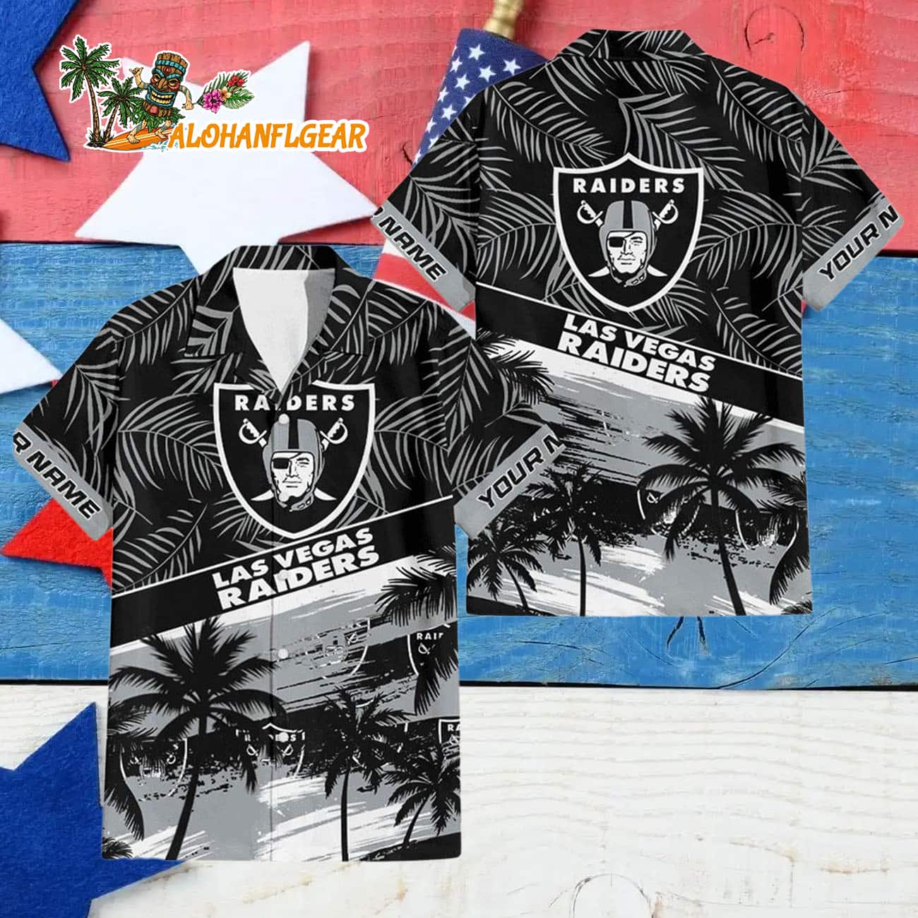 Las Vegas Raiders Palm Tree Tropical Trendy Football Custom Name Hawaiian Shirt Las Vegas Raiders Palm Tree Tropical Trendy Football Custom Name Hawaiian Shirt