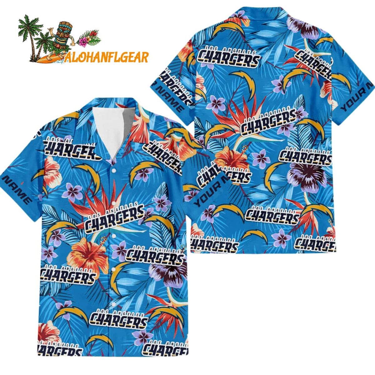 Los Angeles Chargers Football Team Flower Summer Design Custom Name Hawaiian Shirt 1
