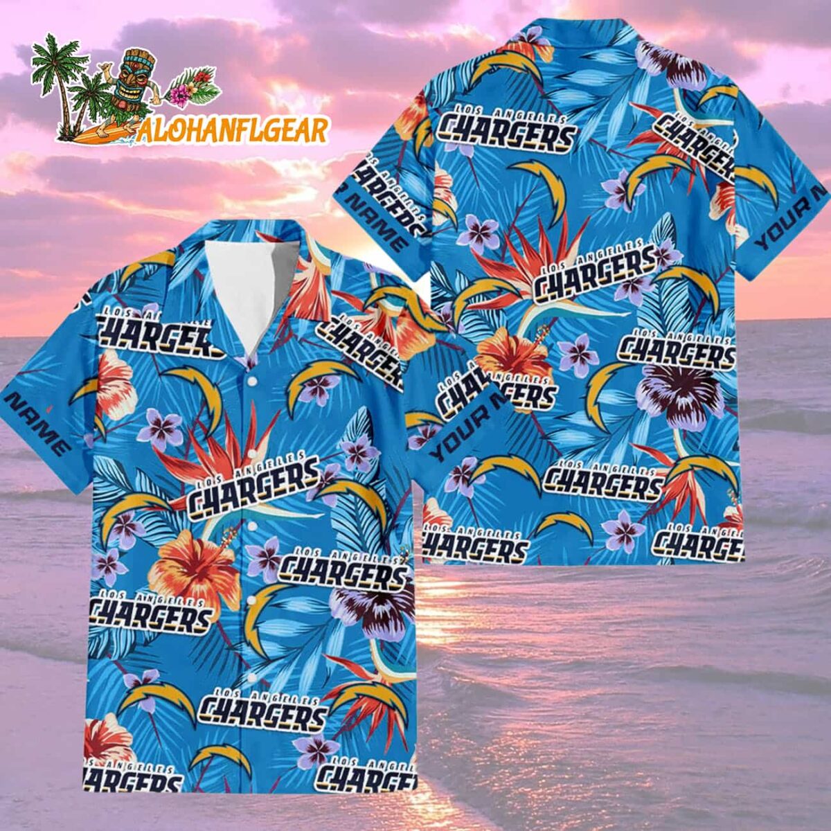 Los Angeles Chargers Football Team Flower Summer Design Custom Name Hawaiian Shirt 1 Los Angeles Chargers Football Team Flower Summer Design Custom Name Hawaiian Shirt 2