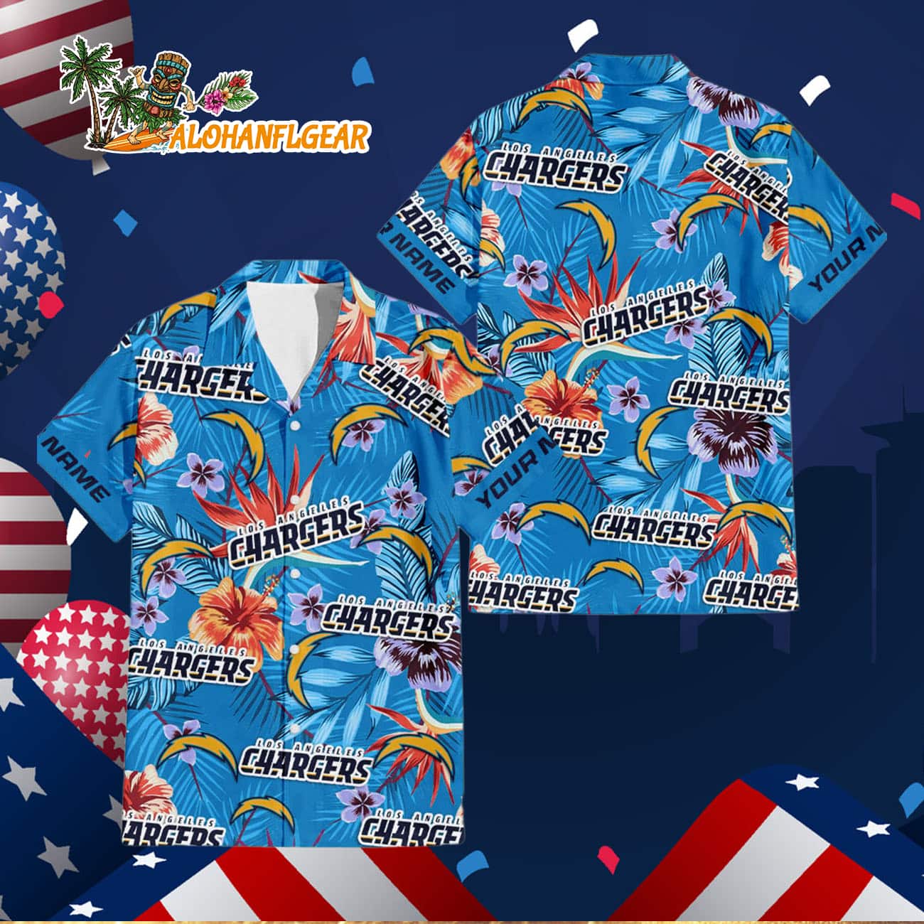 Los Angeles Chargers Football Team Flower Summer Design Custom Name Hawaiian Shirt Los Angeles Chargers Football Team Flower Summer Design Custom Name Hawaiian Shirt