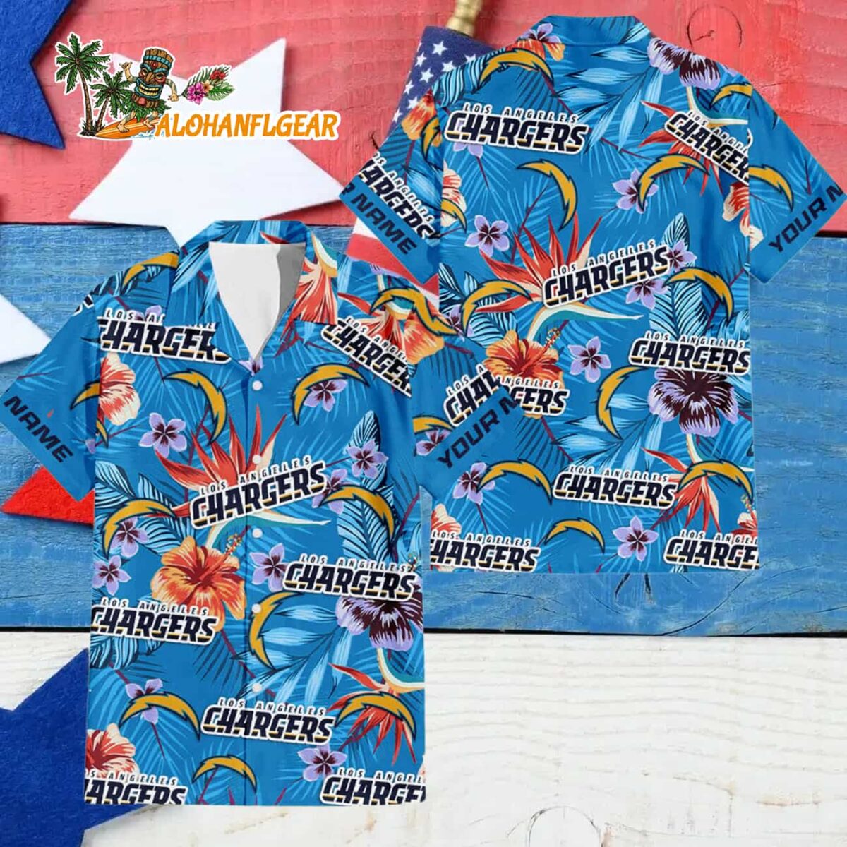 Los Angeles Chargers Football Team Flower Summer Design Custom Name Hawaiian Shirt 4 Los Angeles Chargers Football Team Flower Summer Design Custom Name Hawaiian Shirt 4