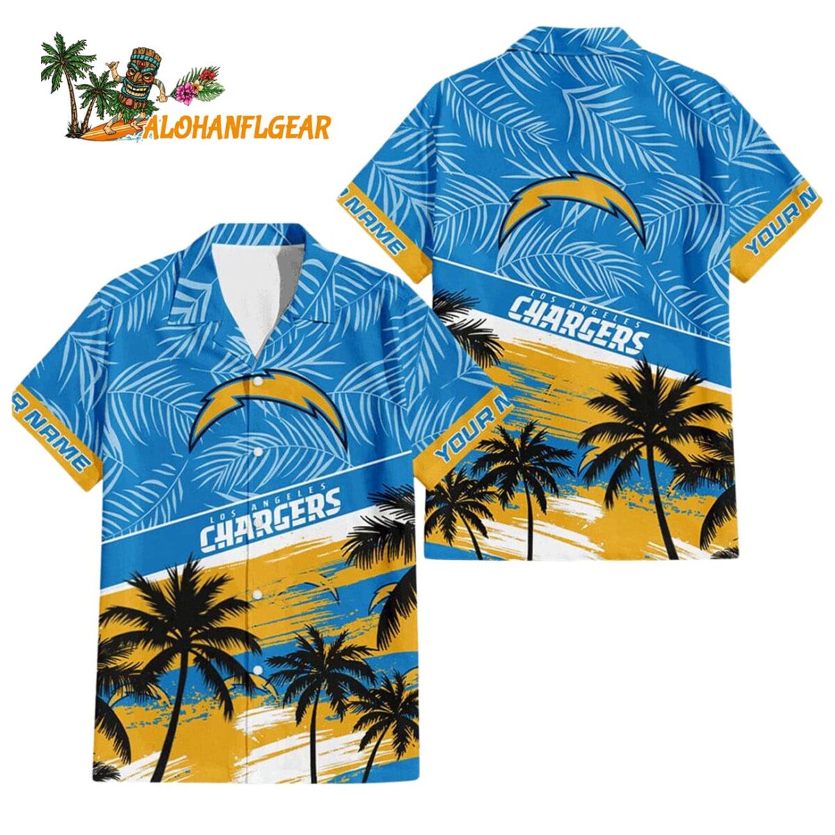 Los Angeles Chargers Palm Tree Tropical Trendy Football Custom Name Hawaiian Shirt 1
