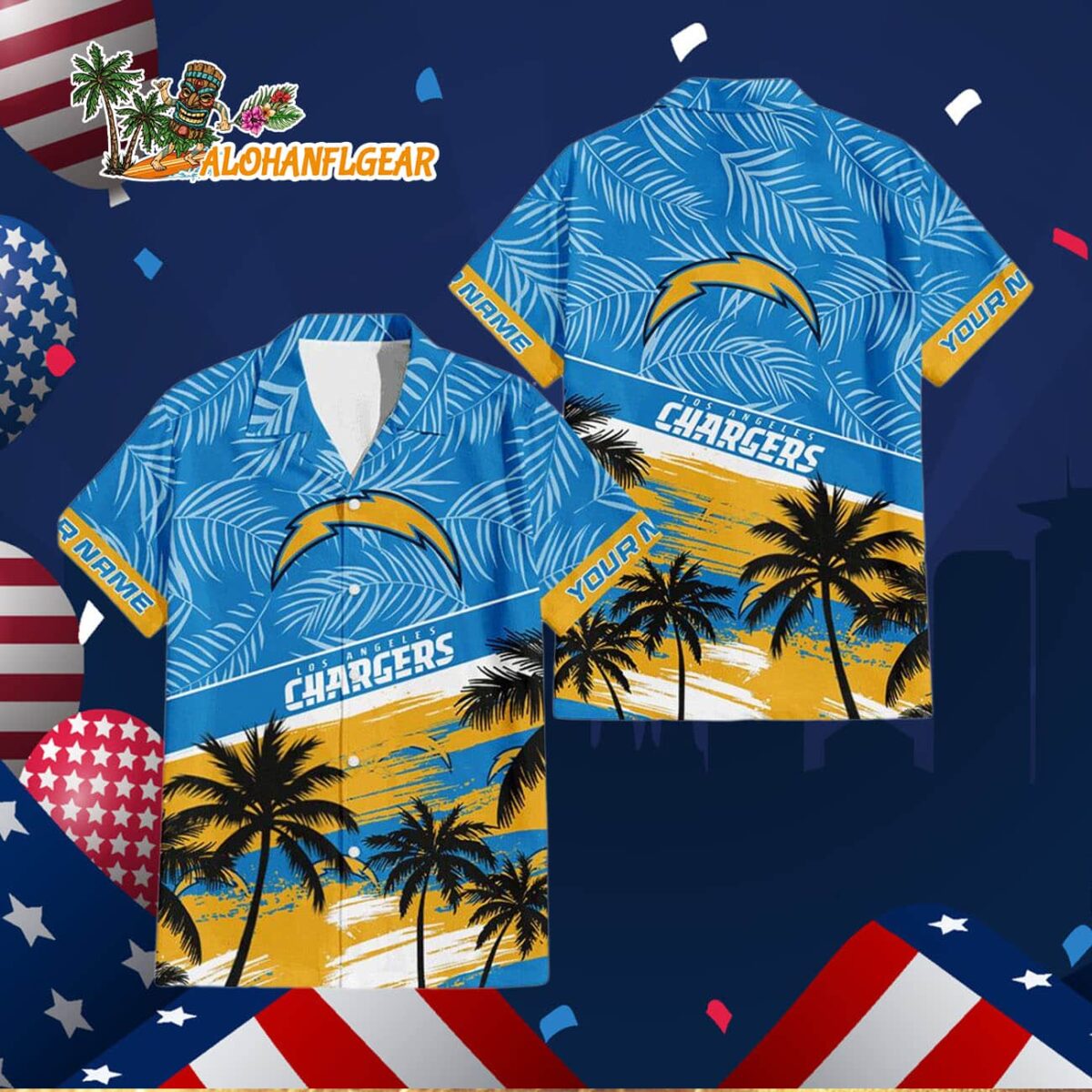 Los Angeles Chargers Palm Tree Tropical Trendy Football Custom Name Hawaiian Shirt 2 Los Angeles Chargers Palm Tree Tropical Trendy Football Custom Name Hawaiian Shirt 3