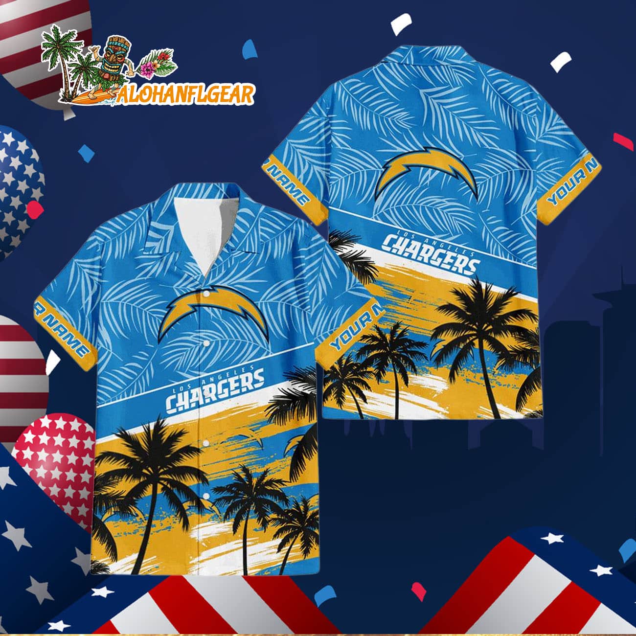 Los Angeles Chargers Palm Tree Tropical Trendy Football Custom Name Hawaiian Shirt Los Angeles Chargers Palm Tree Tropical Trendy Football Custom Name Hawaiian Shirt