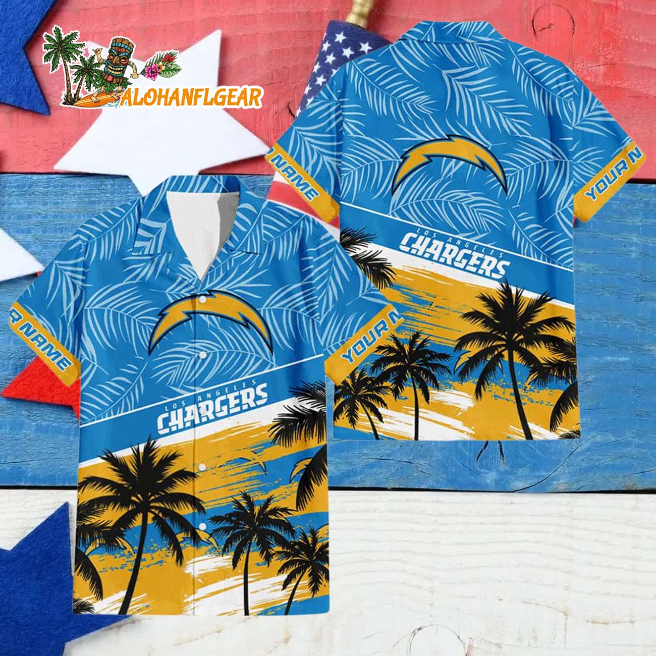 Los Angeles Chargers Palm Tree Tropical Trendy Football Custom Name Hawaiian Shirt Los Angeles Chargers Palm Tree Tropical Trendy Football Custom Name Hawaiian Shirt