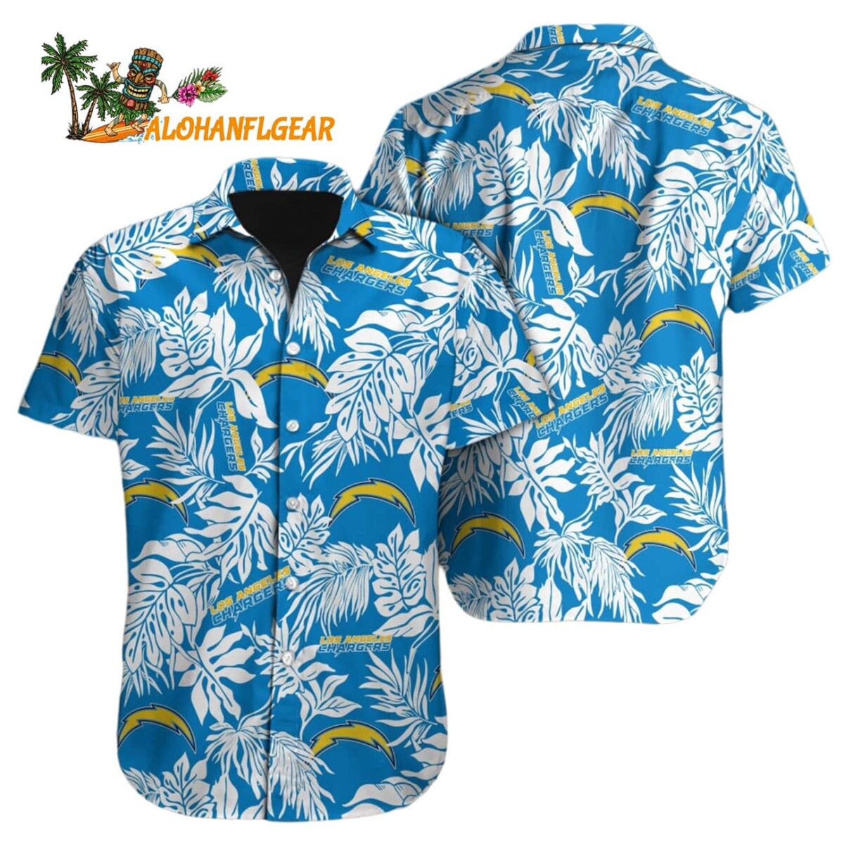 Los Angeles Chargers Tropical Leafs Design Hawaiian Shirt 1