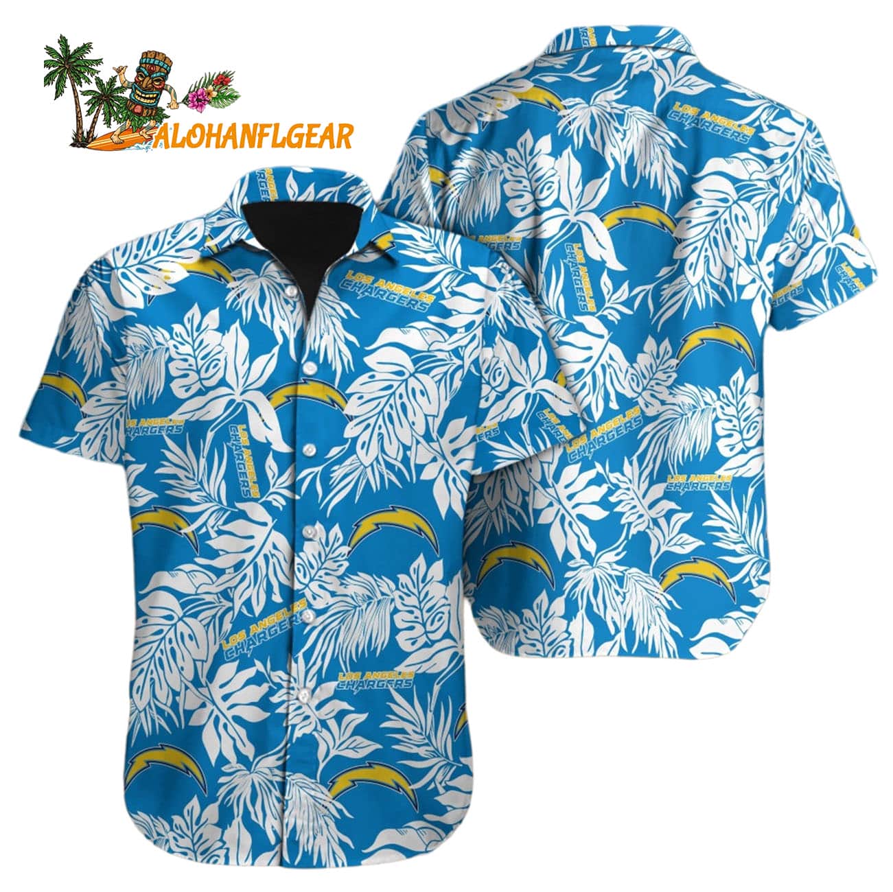 Los Angeles Chargers Tropical Leafs Design Hawaiian Shirt Los Angeles Chargers Tropical Leafs Design Hawaiian Shirt
