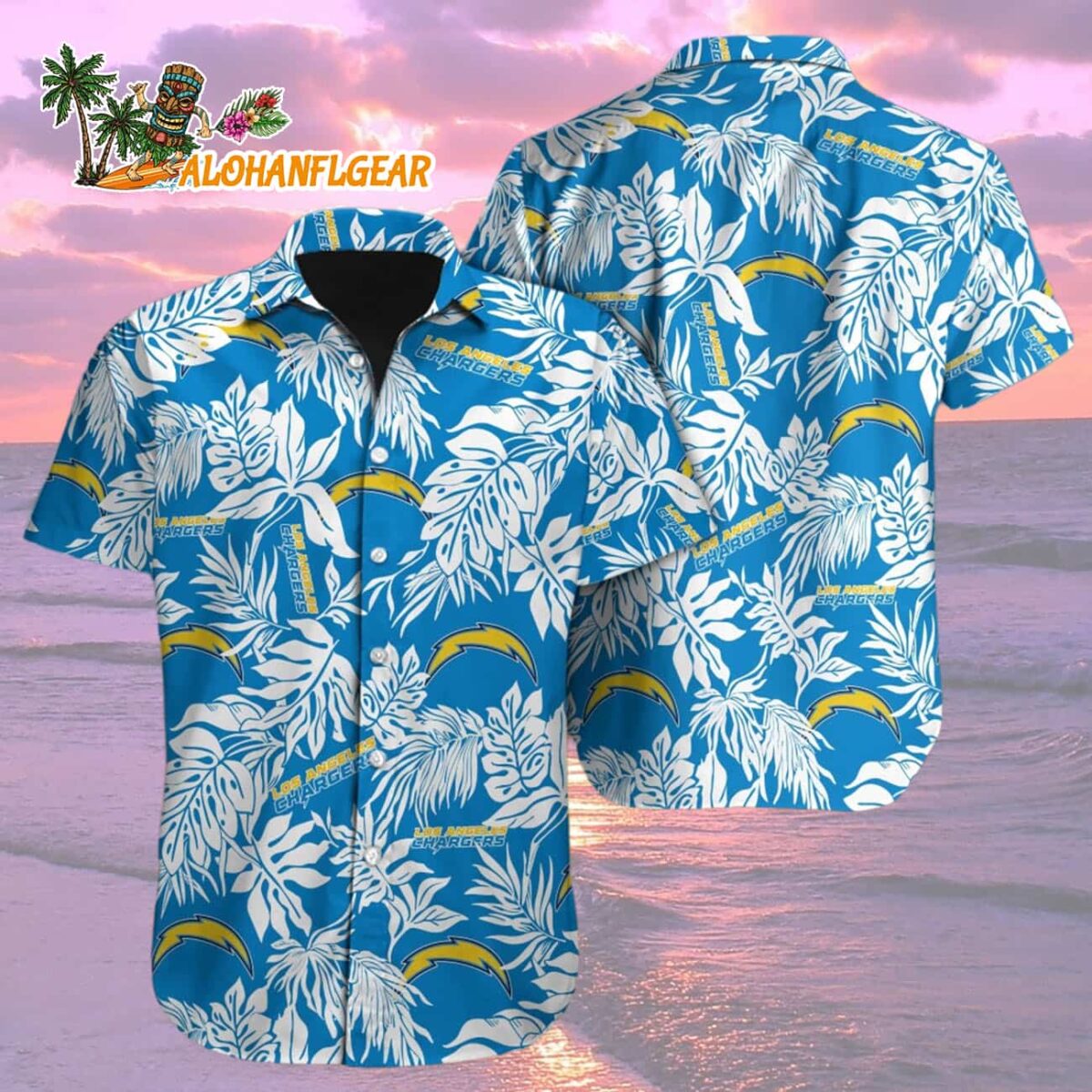 Los Angeles Chargers Tropical Leafs Design Hawaiian Shirt 1 Los Angeles Chargers Tropical Leafs Design Hawaiian Shirt 2