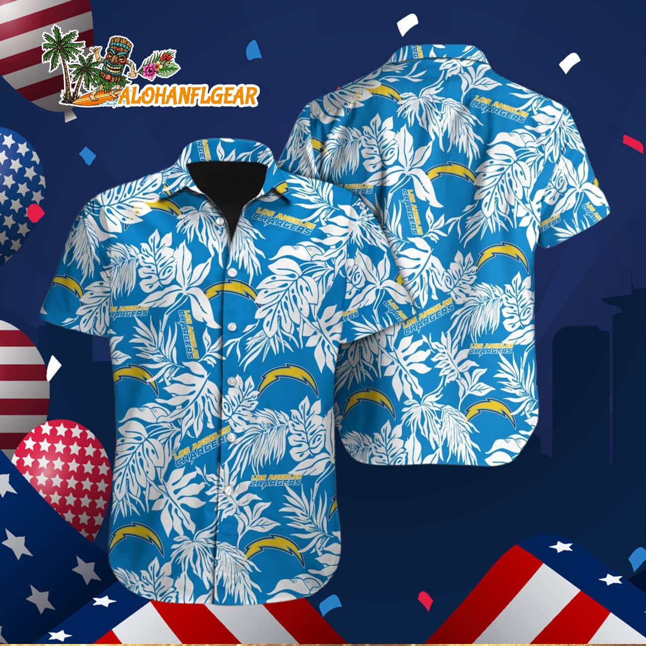 Los Angeles Chargers Tropical Leafs Design Hawaiian Shirt Los Angeles Chargers Tropical Leafs Design Hawaiian Shirt