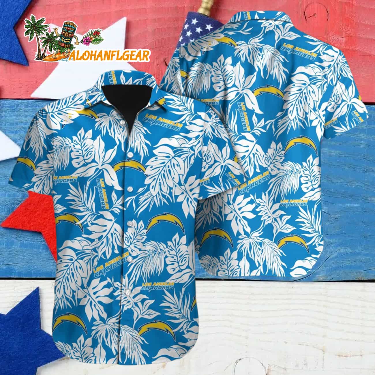 Los Angeles Chargers Tropical Leafs Design Hawaiian Shirt Los Angeles Chargers Tropical Leafs Design Hawaiian Shirt