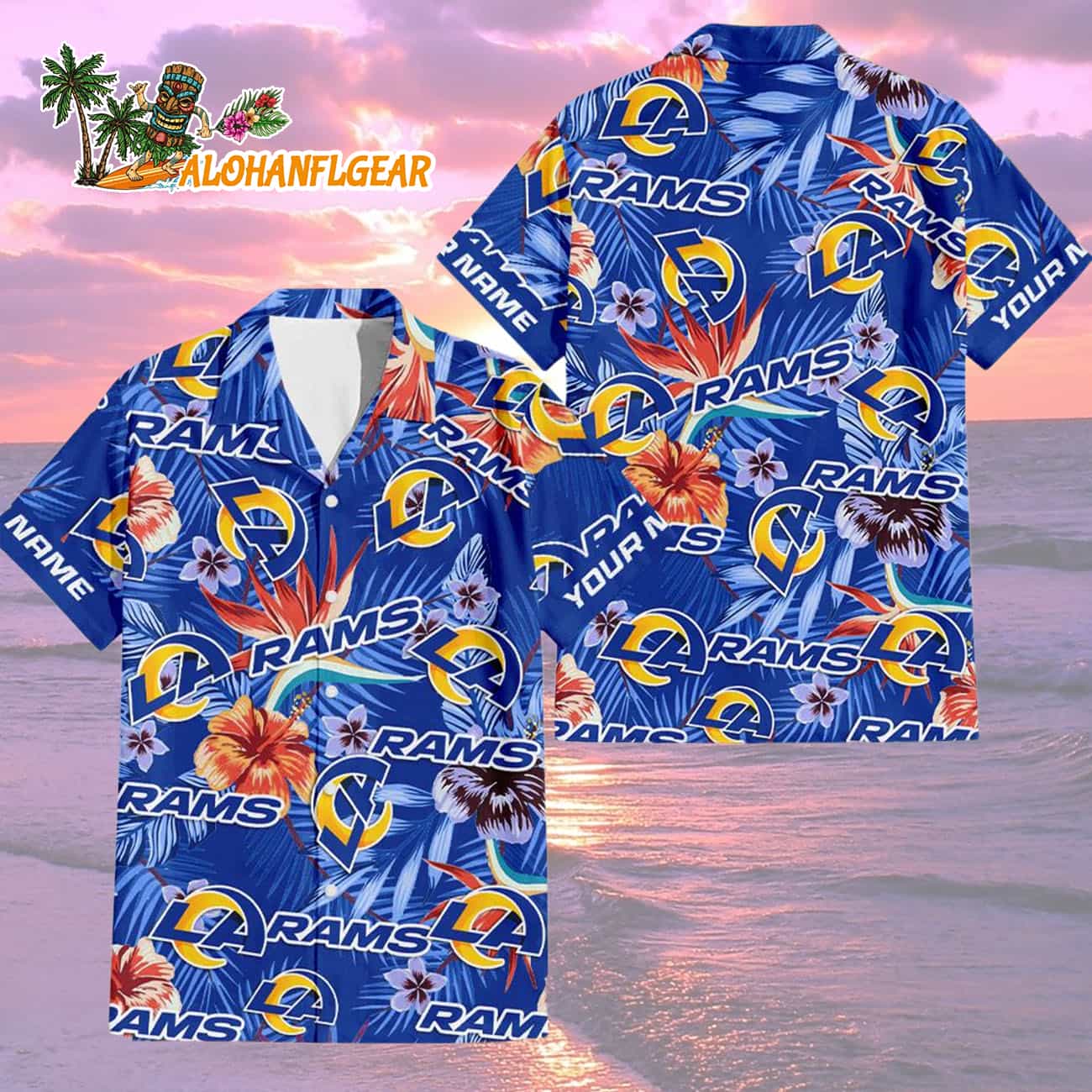 Los Angeles Rams Football Team Flower Summer Design Custom Name Hawaiian Shirt Los Angeles Rams Football Team Flower Summer Design Custom Name Hawaiian Shirt