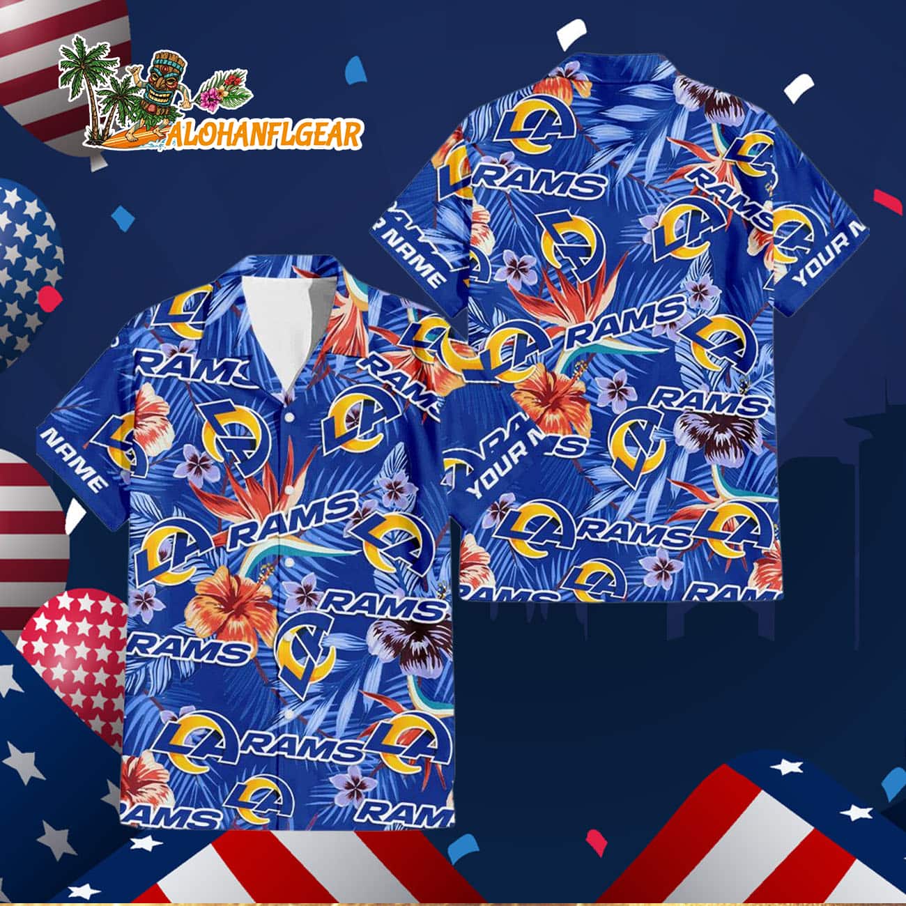 Los Angeles Rams Football Team Flower Summer Design Custom Name Hawaiian Shirt Los Angeles Rams Football Team Flower Summer Design Custom Name Hawaiian Shirt