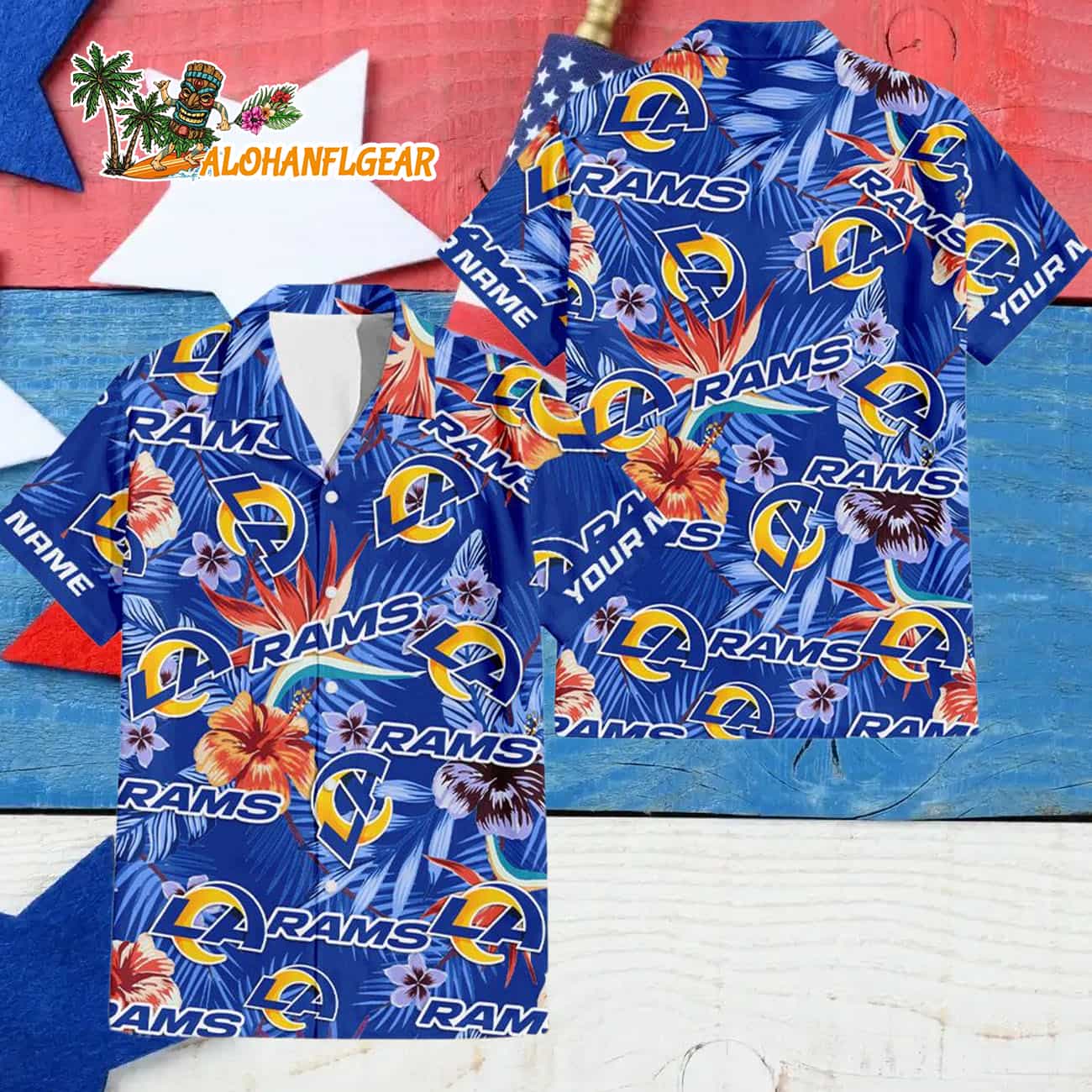 Los Angeles Rams Football Team Flower Summer Design Custom Name Hawaiian Shirt Los Angeles Rams Football Team Flower Summer Design Custom Name Hawaiian Shirt