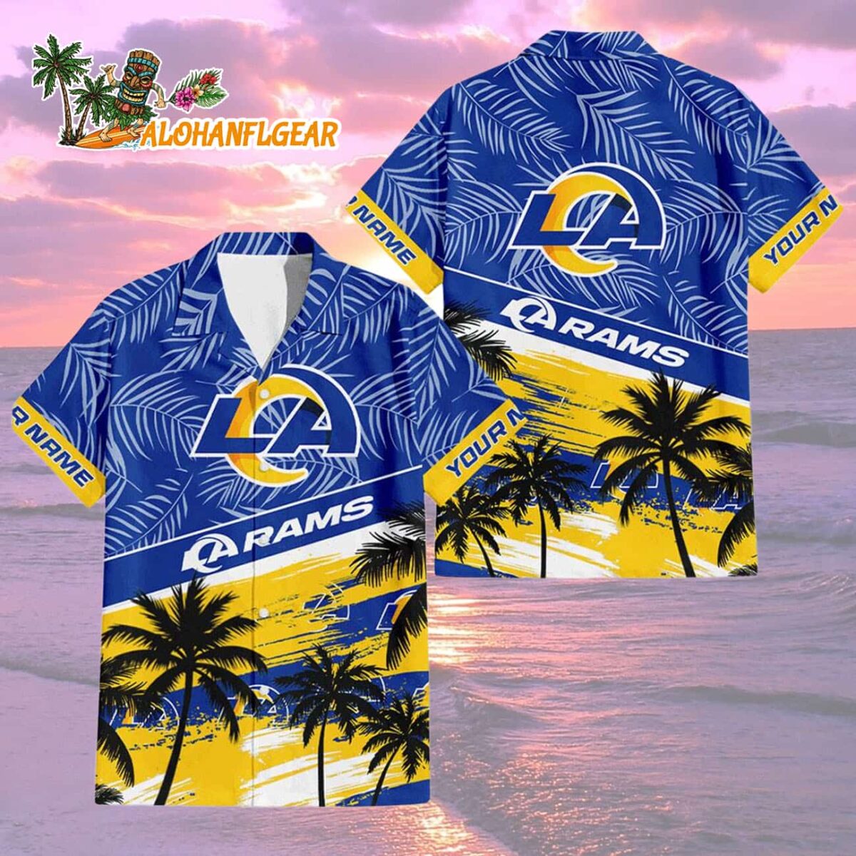Los Angeles Rams Palm Tree Tropical Trendy Football Custom Name Hawaiian Shirt 1 Los Angeles Rams Palm Tree Tropical Trendy Football Custom Name Hawaiian Shirt 2