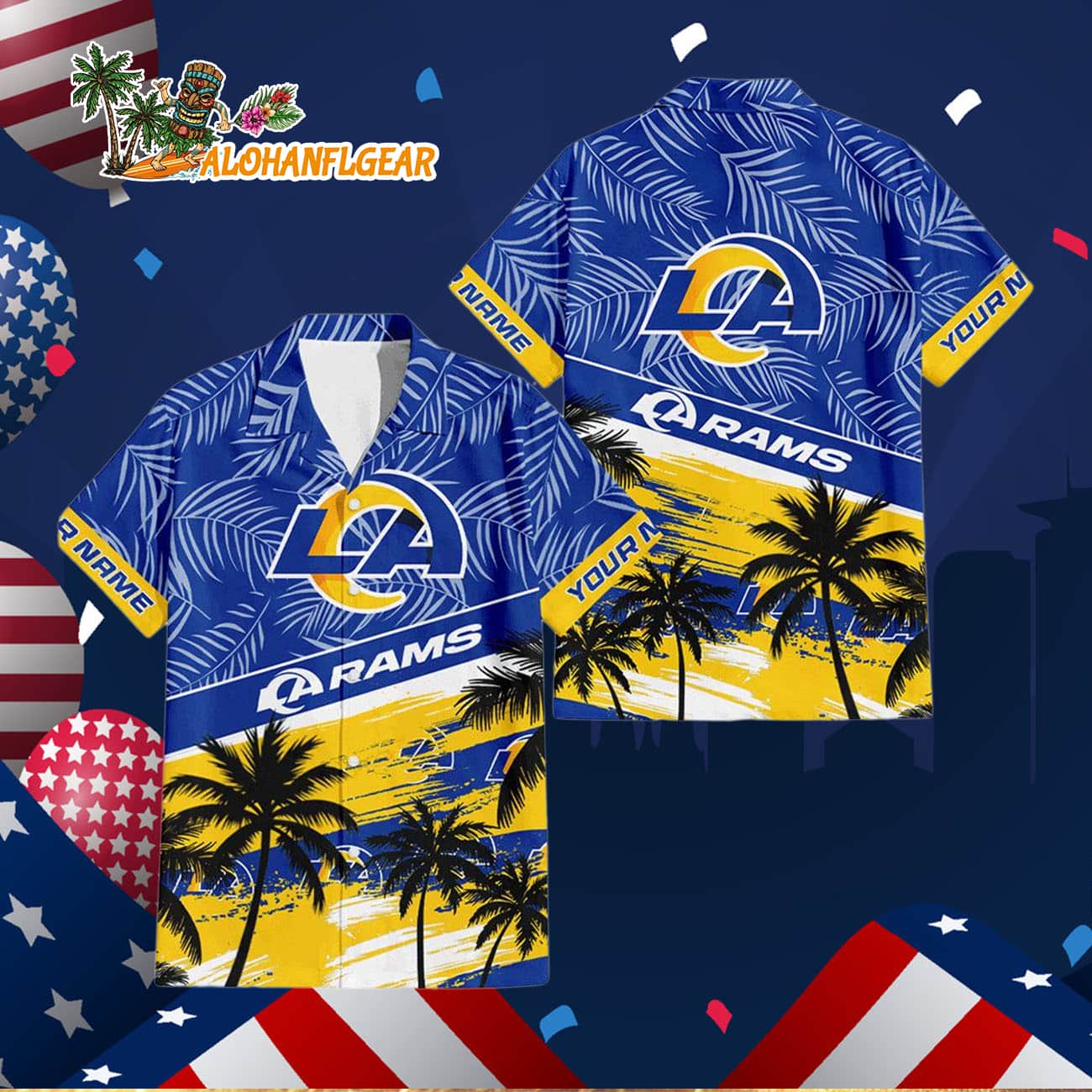 Los Angeles Rams Palm Tree Tropical Trendy Football Custom Name Hawaiian Shirt Los Angeles Rams Palm Tree Tropical Trendy Football Custom Name Hawaiian Shirt