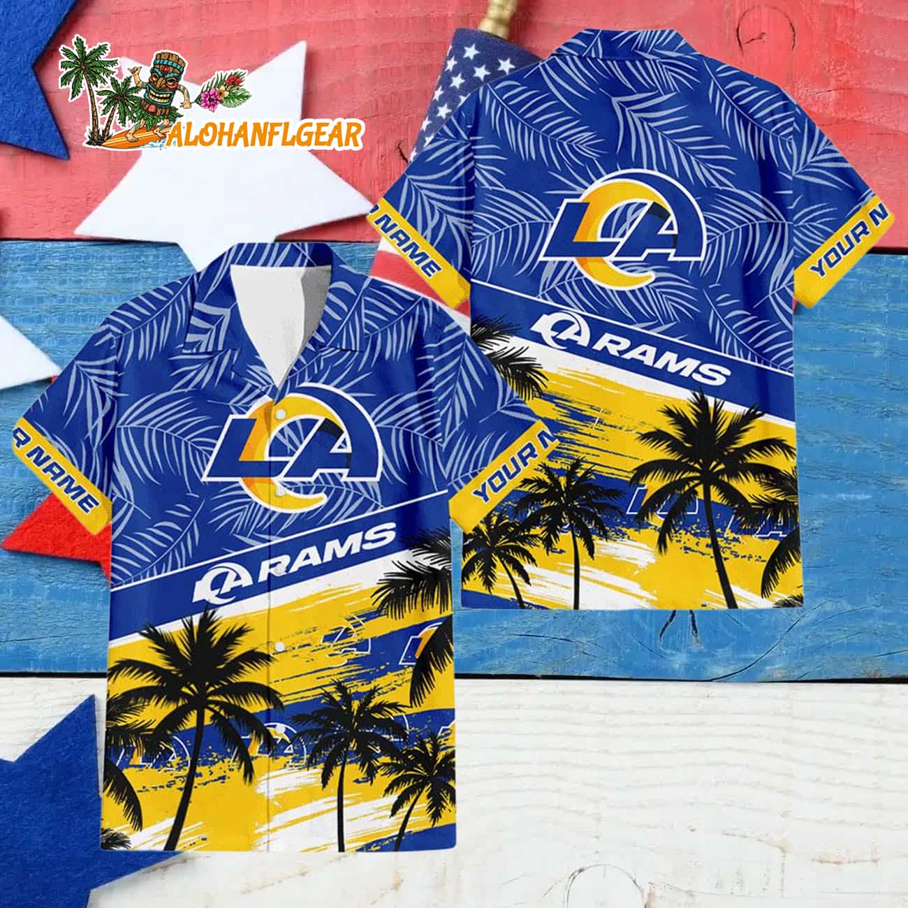 Los Angeles Rams Palm Tree Tropical Trendy Football Custom Name Hawaiian Shirt Los Angeles Rams Palm Tree Tropical Trendy Football Custom Name Hawaiian Shirt