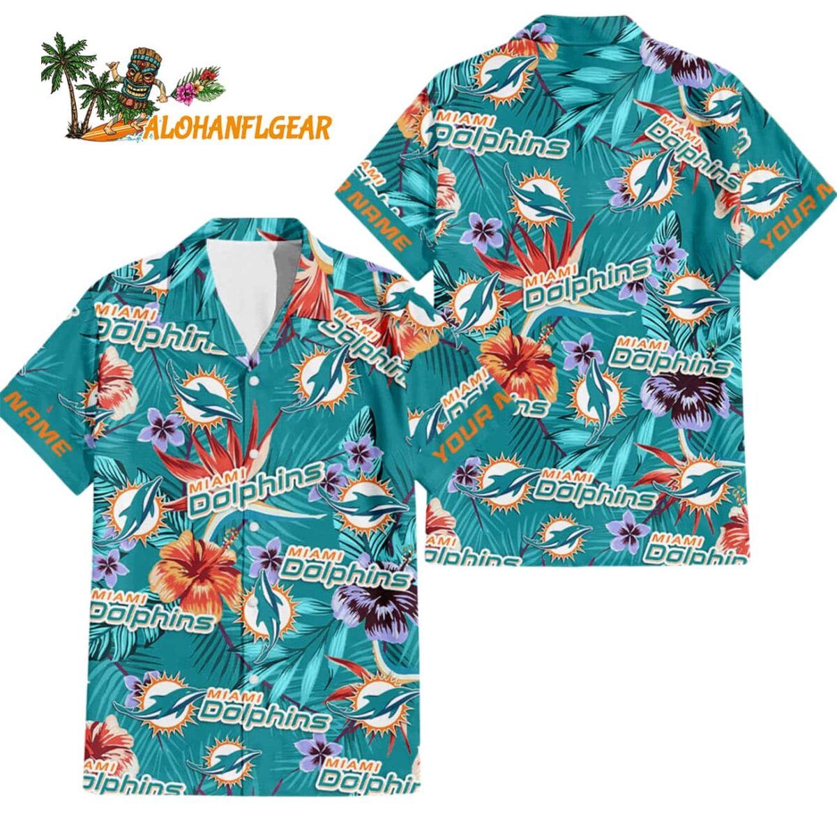 Miami Dolphins Football Team Flower Summer Design Custom Name Hawaiian Shirt 1