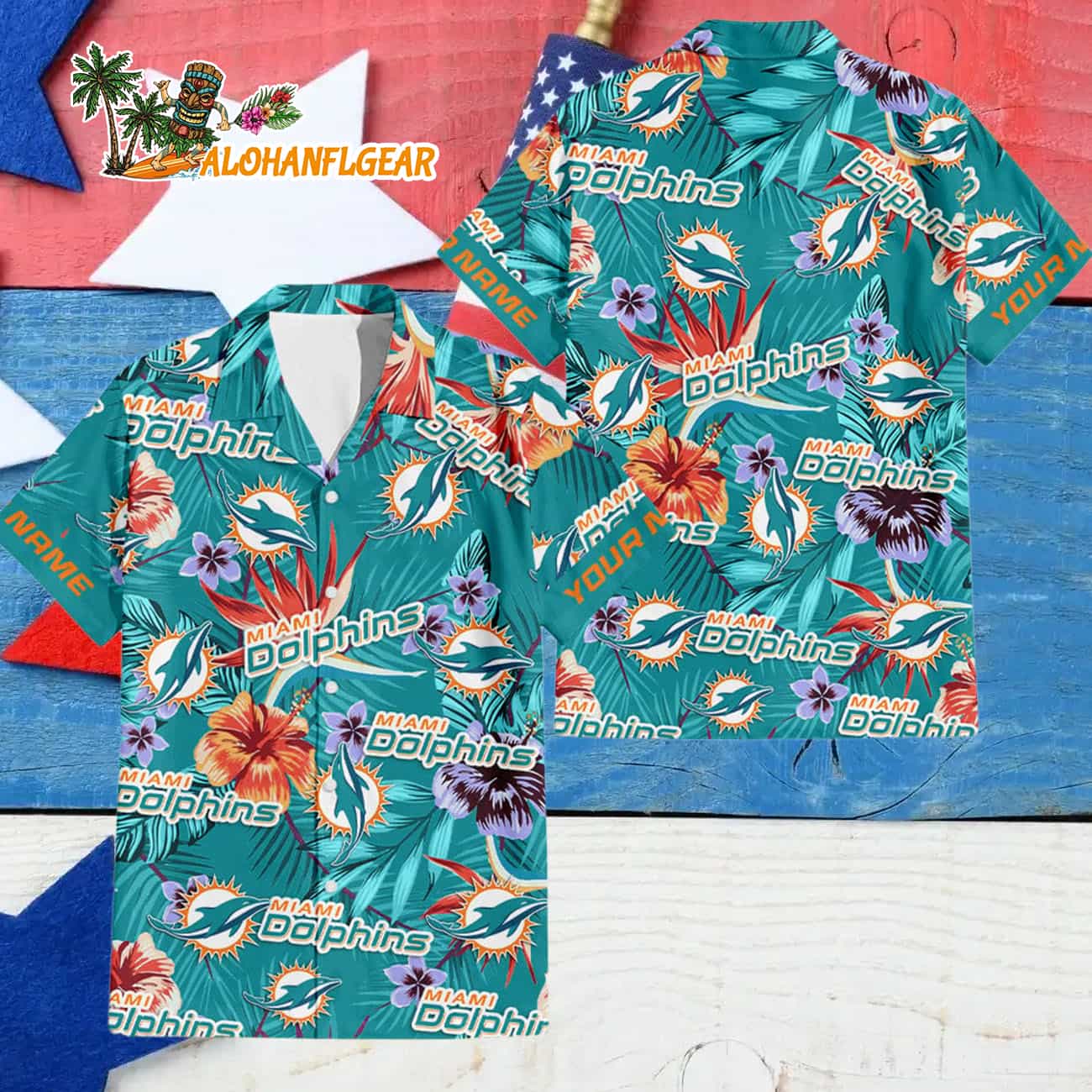 Miami Dolphins Football Team Flower Summer Design Custom Name Hawaiian Shirt Miami Dolphins Football Team Flower Summer Design Custom Name Hawaiian Shirt