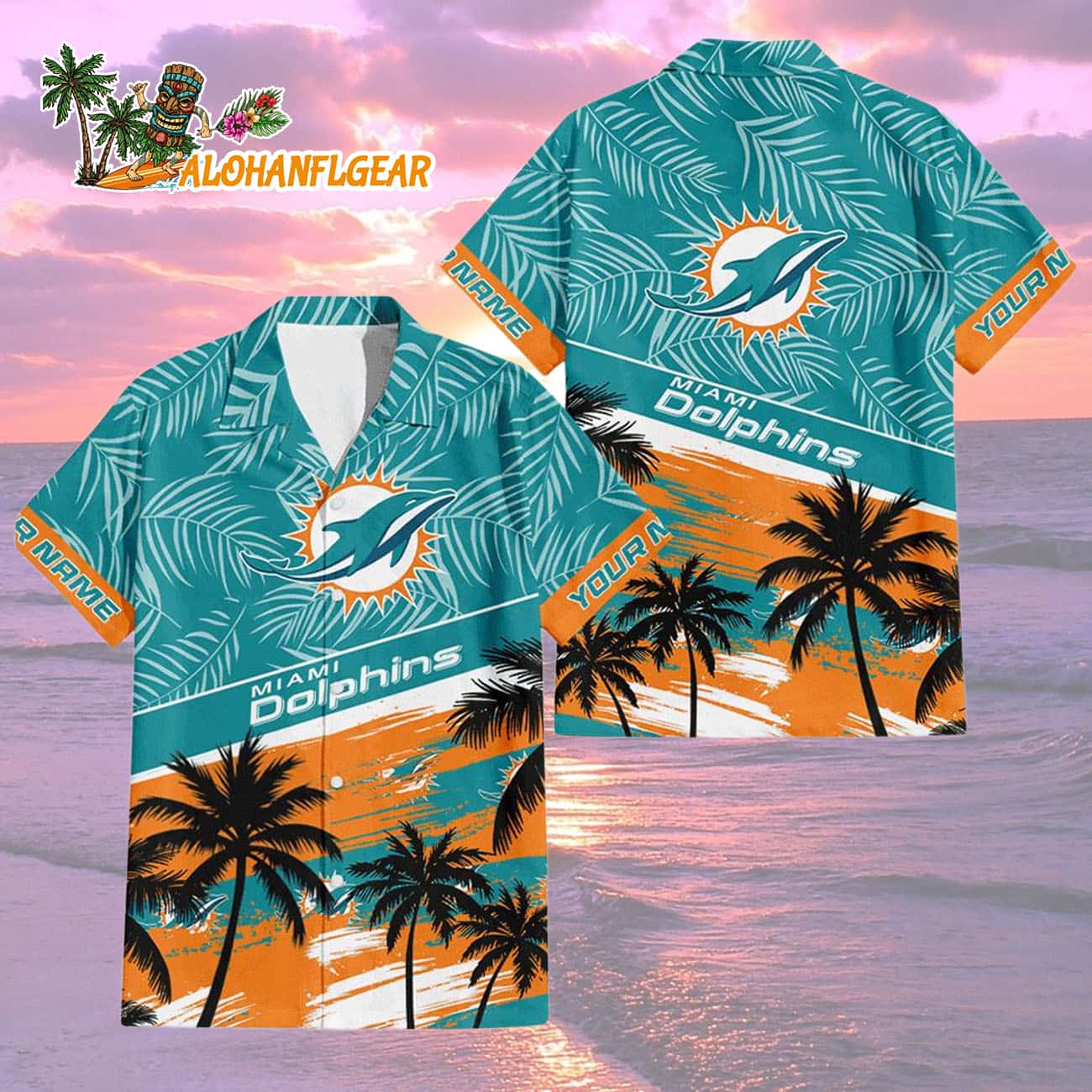 Miami Dolphins Palm Tree Tropical Trendy Football Custom Name Hawaiian Shirt Miami Dolphins Palm Tree Tropical Trendy Football Custom Name Hawaiian Shirt