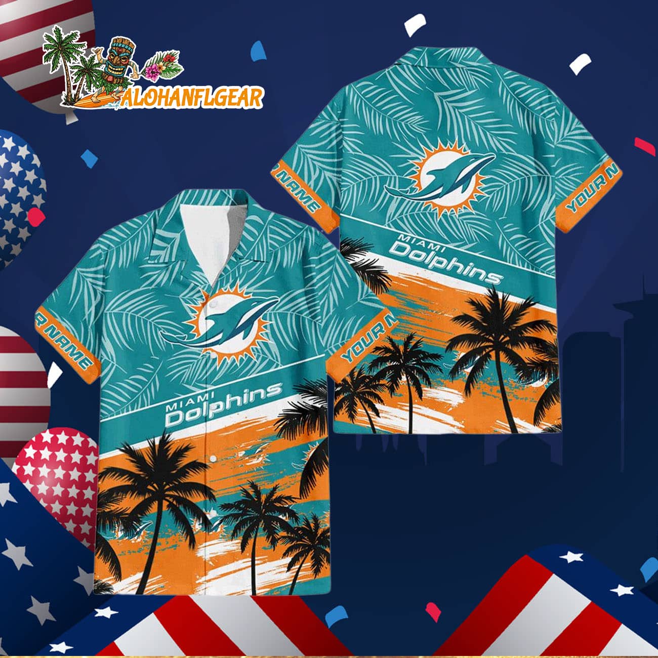 Miami Dolphins Palm Tree Tropical Trendy Football Custom Name Hawaiian Shirt Miami Dolphins Palm Tree Tropical Trendy Football Custom Name Hawaiian Shirt