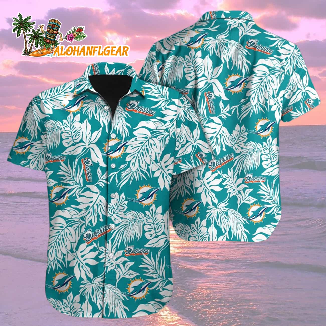 Miami Dolphins Tropical Leafs Design Hawaiian Shirt Miami Dolphins Tropical Leafs Design Hawaiian Shirt