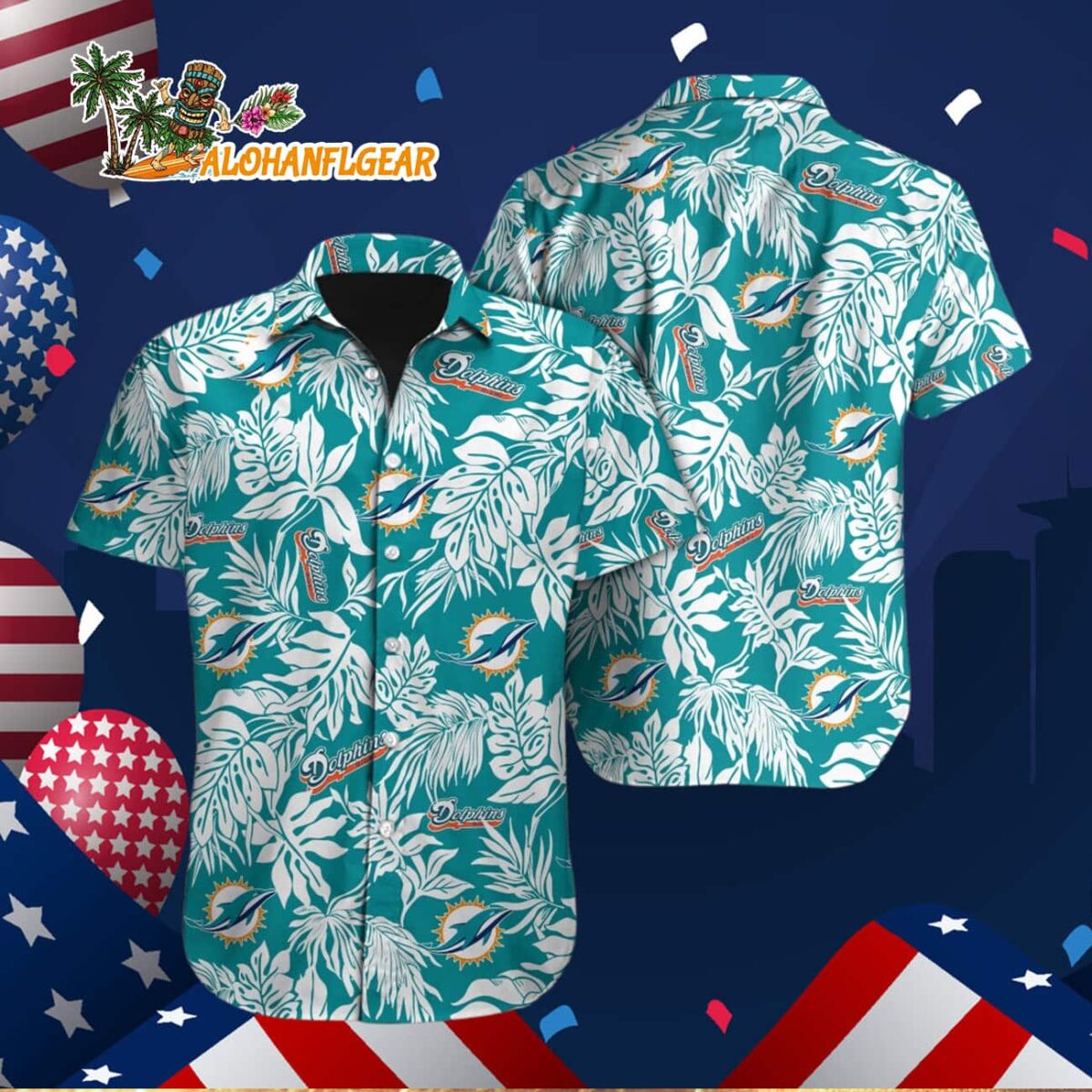 Miami Dolphins Tropical Leafs Design Hawaiian Shirt 2 Miami Dolphins Tropical Leafs Design Hawaiian Shirt 3