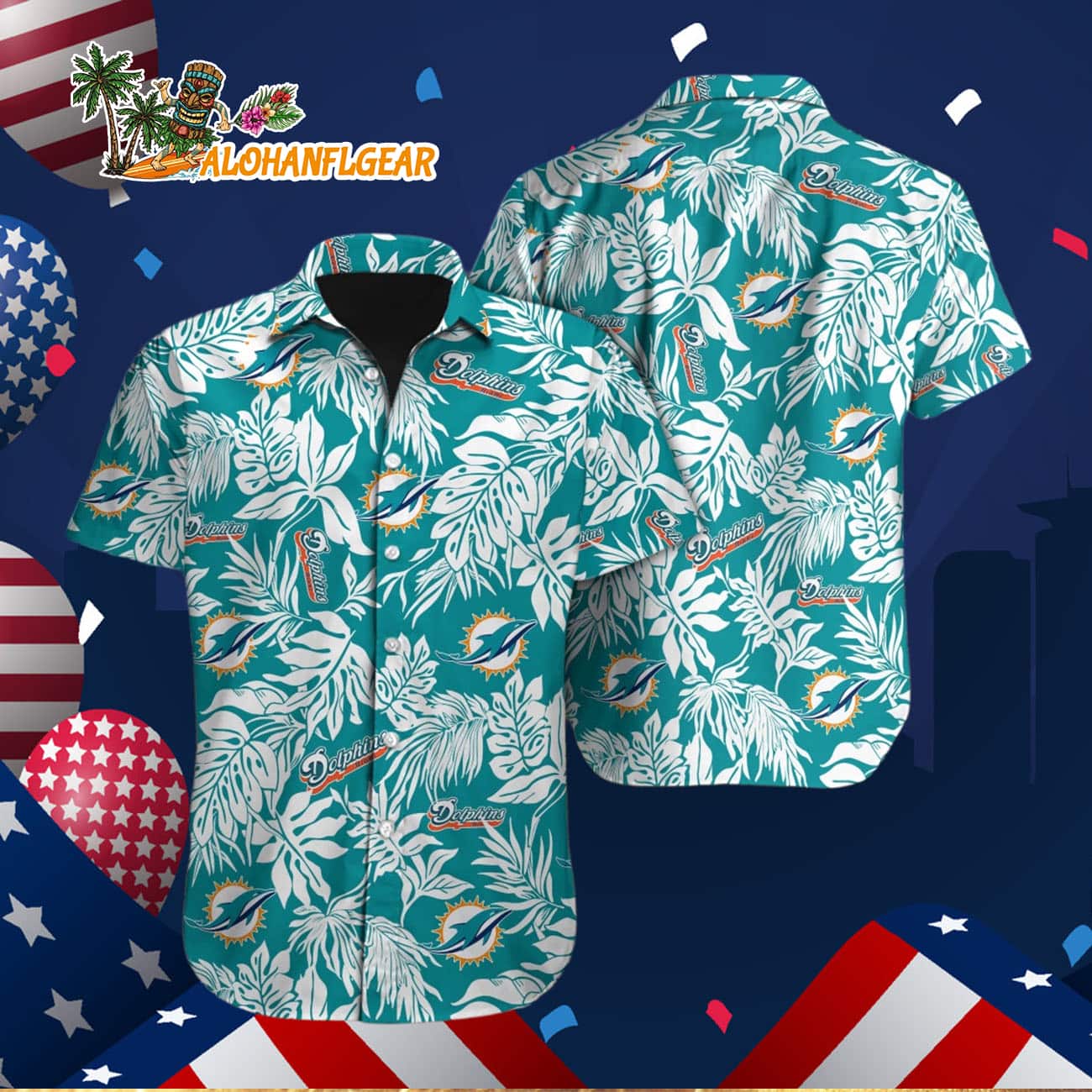 Miami Dolphins Tropical Leafs Design Hawaiian Shirt Miami Dolphins Tropical Leafs Design Hawaiian Shirt