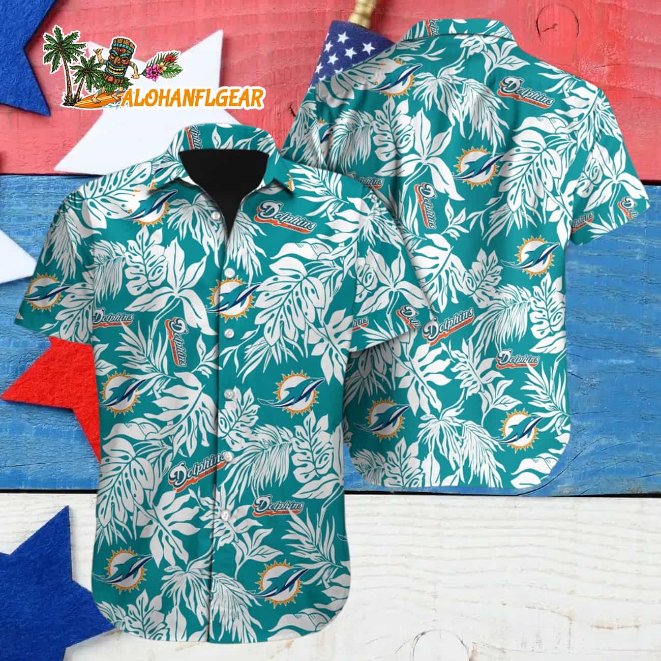 Miami Dolphins Tropical Leafs Design Hawaiian Shirt Miami Dolphins Tropical Leafs Design Hawaiian Shirt