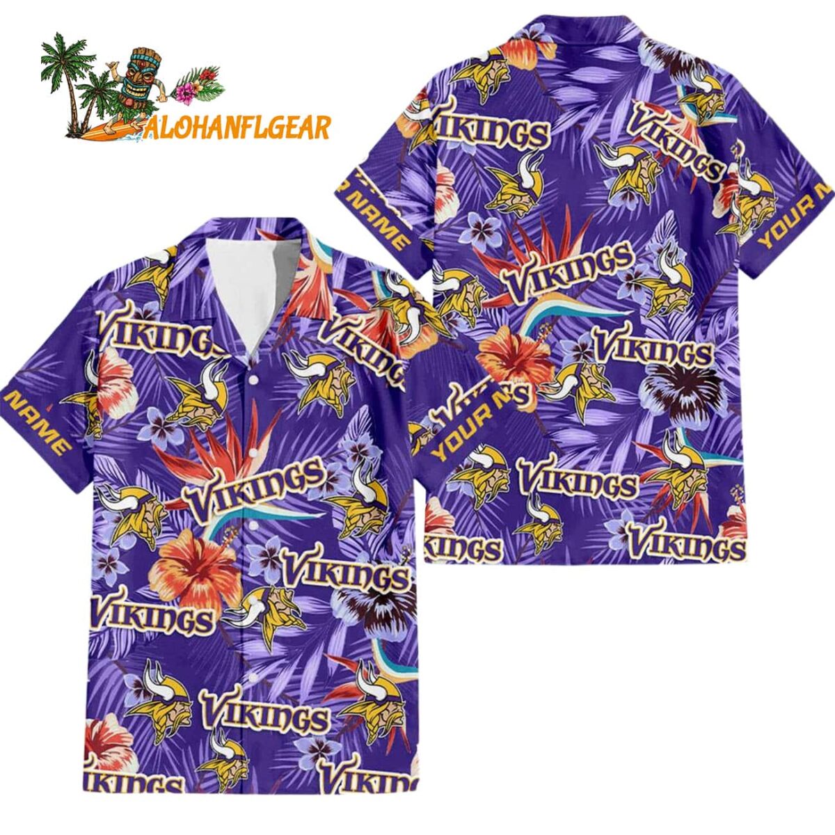Minnesota Vikings Football Team Flower Summer Design Custom Name Hawaiian Shirt 1