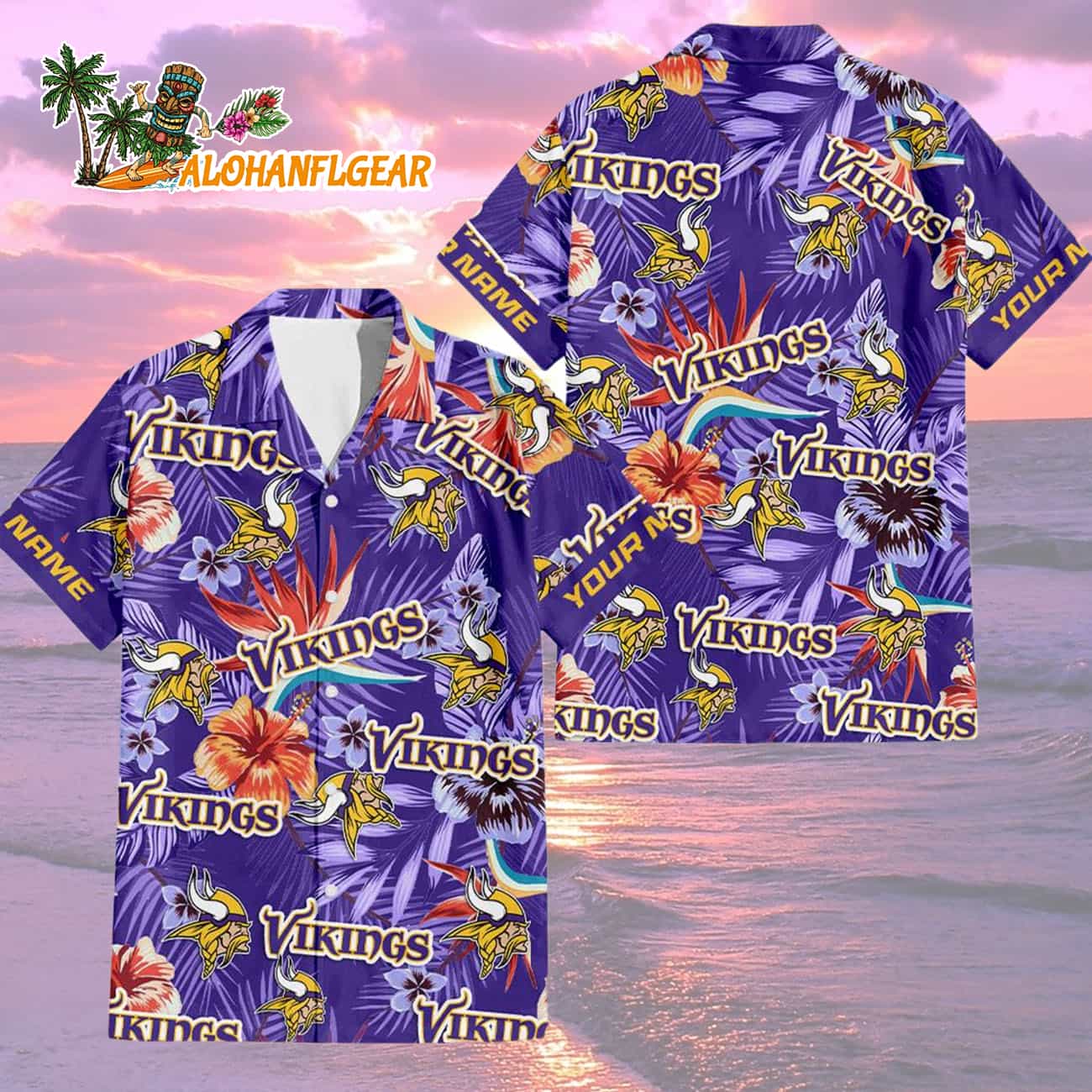 Minnesota Vikings Football Team Flower Summer Design Custom Name Hawaiian Shirt Minnesota Vikings Football Team Flower Summer Design Custom Name Hawaiian Shirt