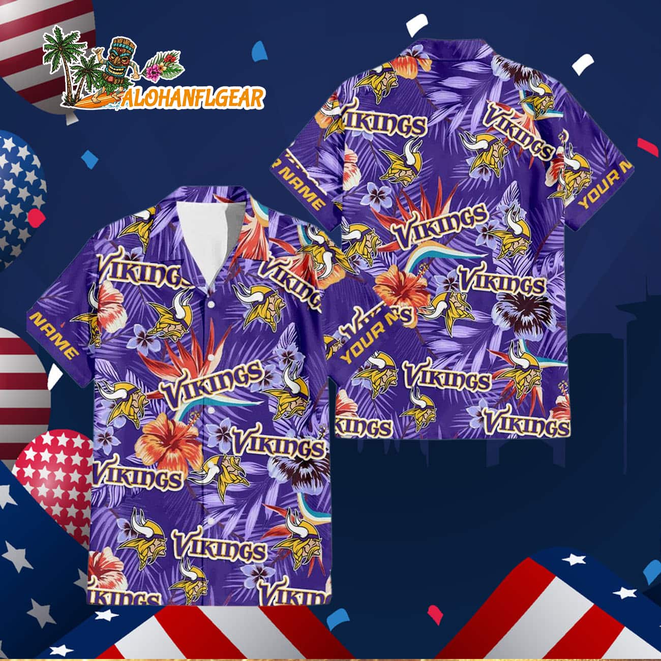 Minnesota Vikings Football Team Flower Summer Design Custom Name Hawaiian Shirt Minnesota Vikings Football Team Flower Summer Design Custom Name Hawaiian Shirt