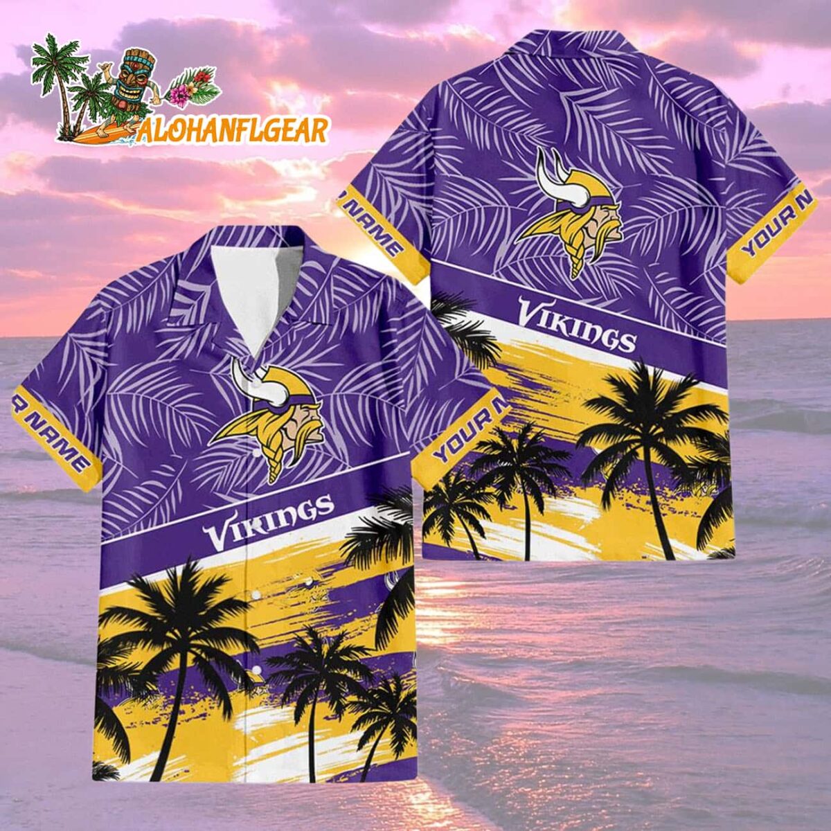 Minnesota Vikings Palm Tree Tropical Trendy Football Custom Name Hawaiian Shirt 1 Minnesota Vikings Palm Tree Tropical Trendy Football Custom Name Hawaiian Shirt 2