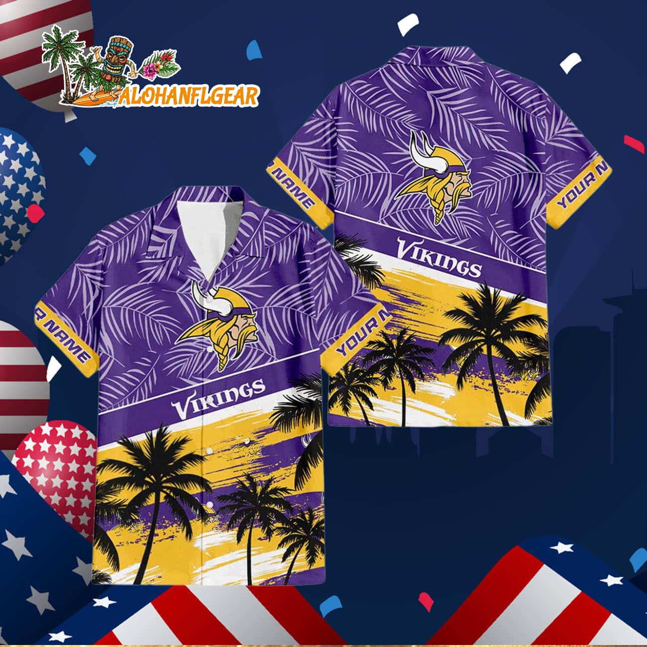 Minnesota Vikings Palm Tree Tropical Trendy Football Custom Name Hawaiian Shirt Minnesota Vikings Palm Tree Tropical Trendy Football Custom Name Hawaiian Shirt