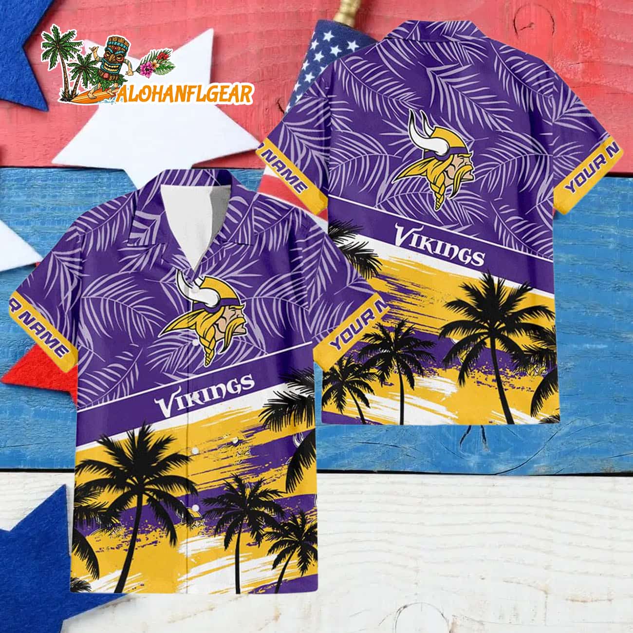 Minnesota Vikings Palm Tree Tropical Trendy Football Custom Name Hawaiian Shirt Minnesota Vikings Palm Tree Tropical Trendy Football Custom Name Hawaiian Shirt