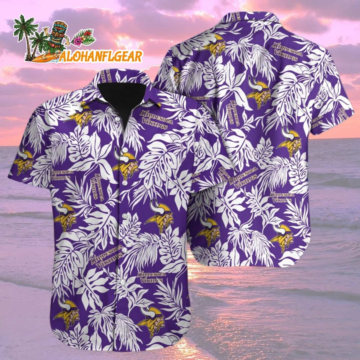 Minnesota Vikings Tropical Leafs Design Hawaiian Shirt 2