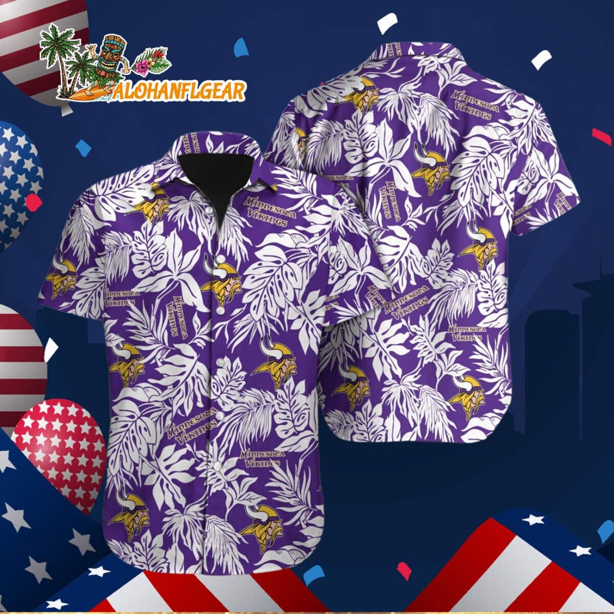Minnesota Vikings Tropical Leafs Design Hawaiian Shirt 3