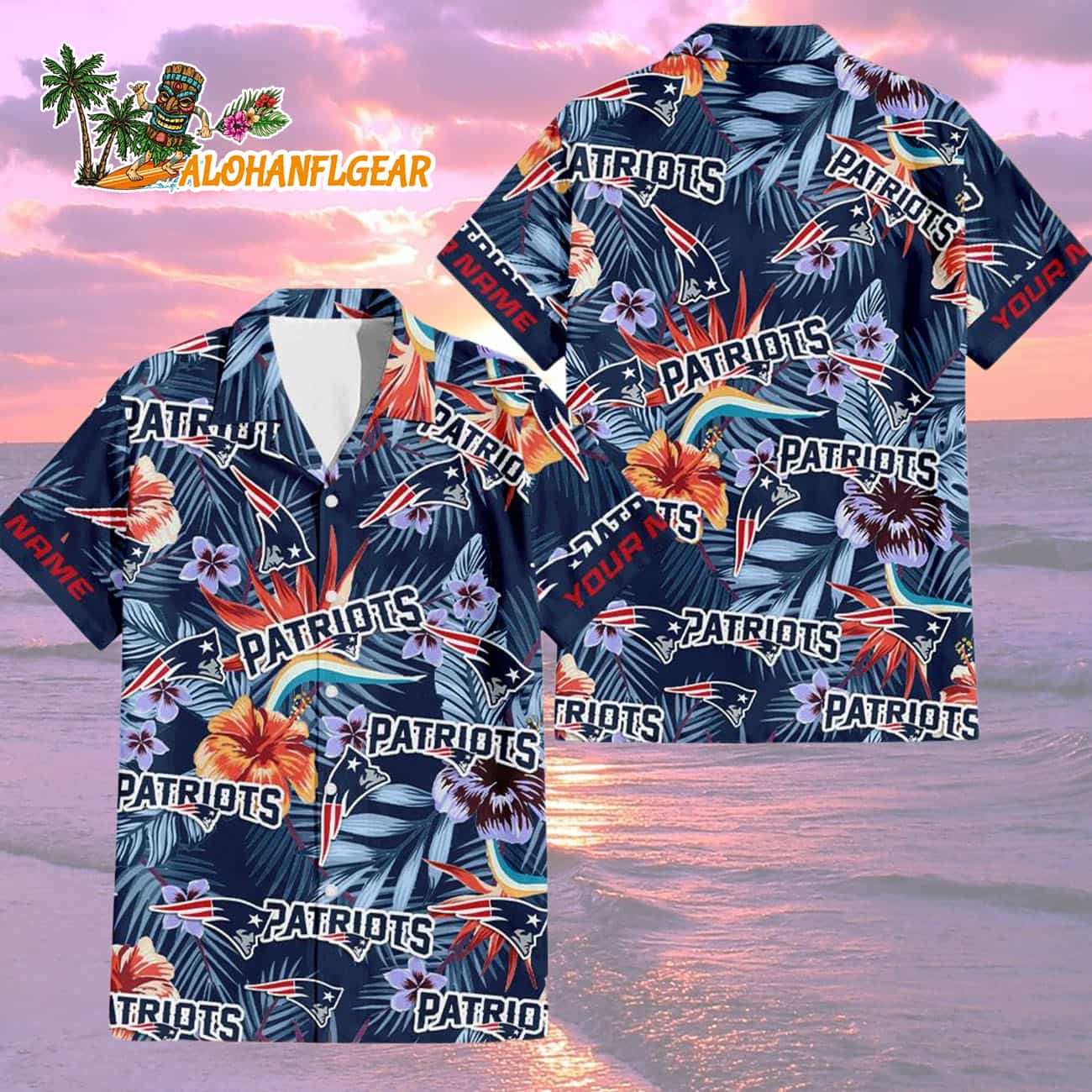 New England Patriots Football Team Flower Summer Design Custom Name Hawaiian Shirt New England Patriots Football Team Flower Summer Design Custom Name Hawaiian Shirt