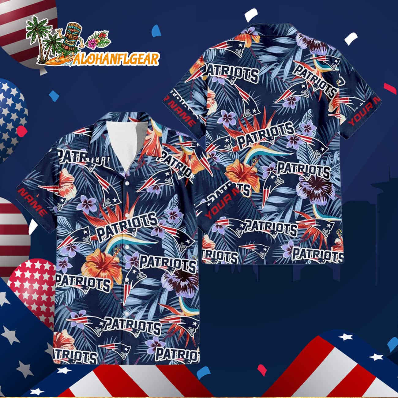 New England Patriots Football Team Flower Summer Design Custom Name Hawaiian Shirt New England Patriots Football Team Flower Summer Design Custom Name Hawaiian Shirt