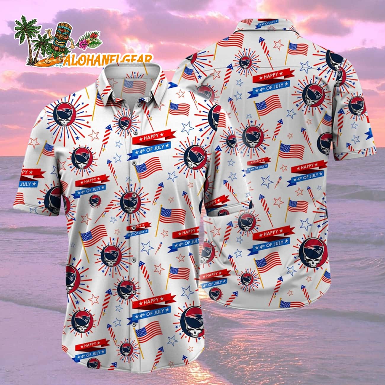 New England Patriots Grateful Dead Hawaiian Shirt New England Patriots Grateful Dead Hawaiian Shirt