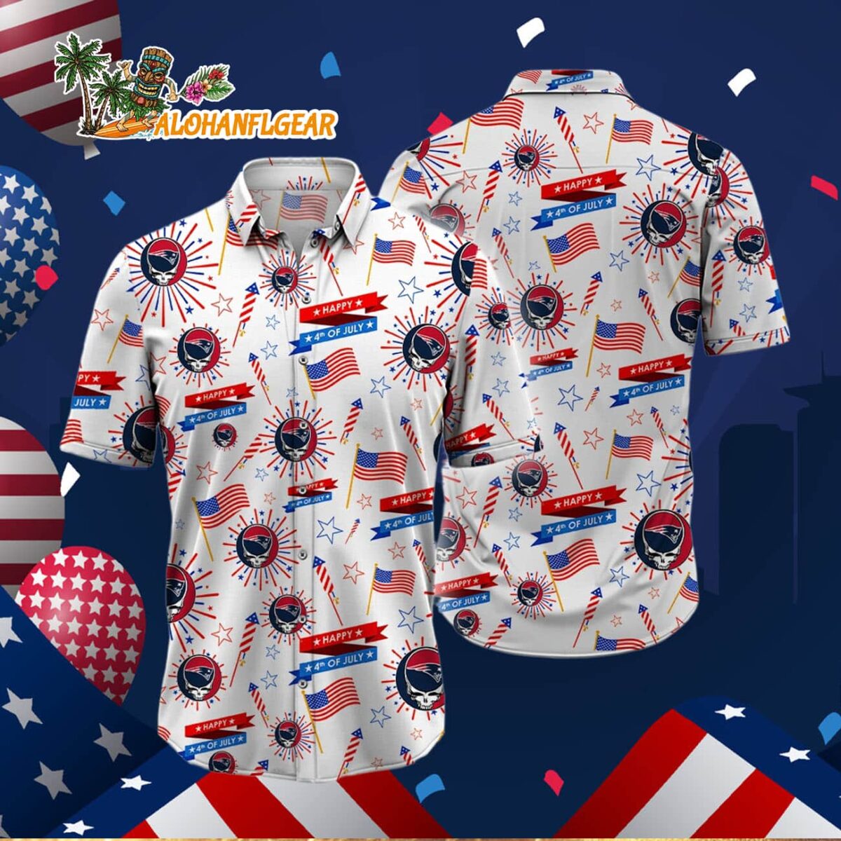 New England Patriots Grateful Dead Hawaiian Shirt 2 New England Patriots Grateful Dead Hawaiian Shirt 3