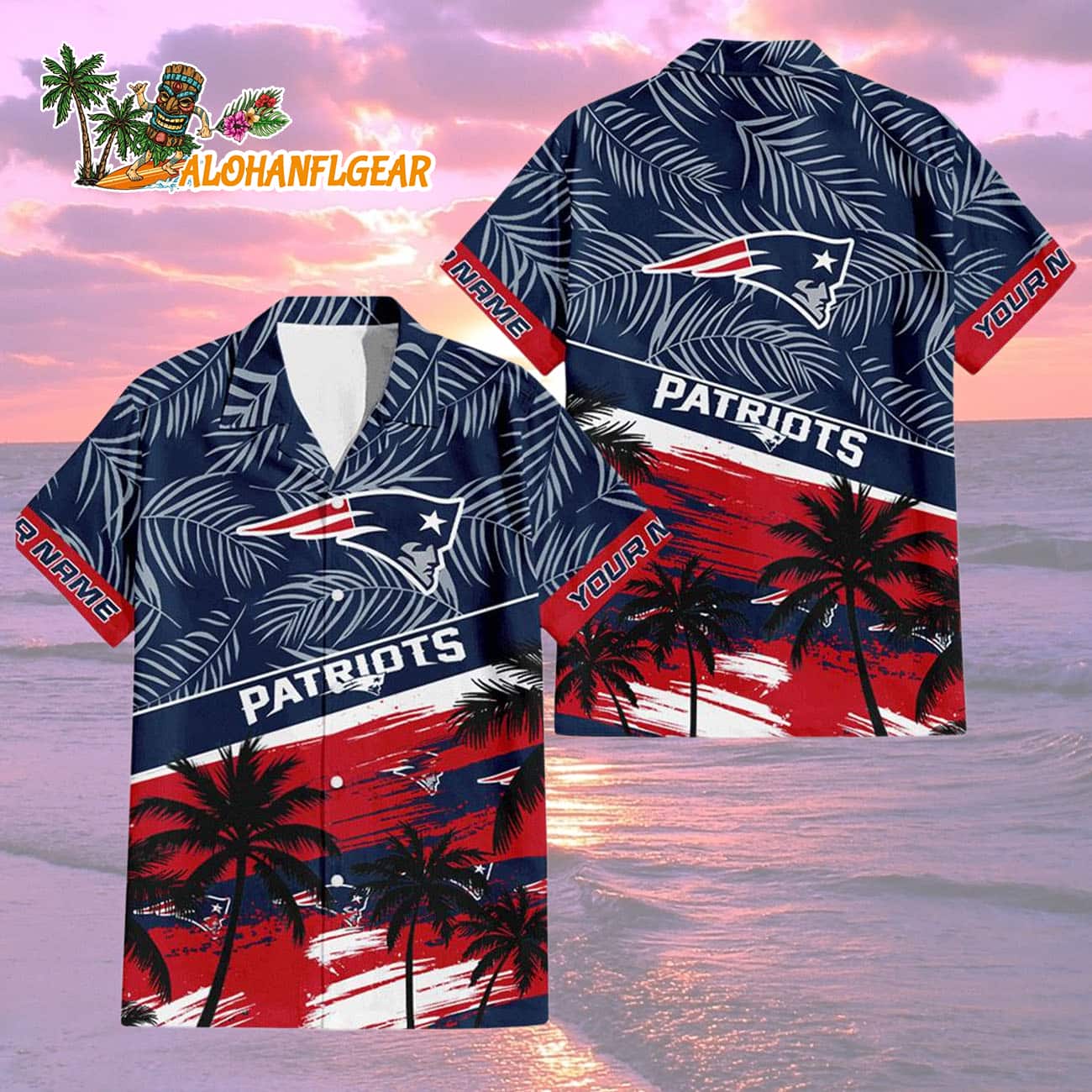 New England Patriots Palm Tree Tropical Trendy Football Custom Name Hawaiian Shirt New England Patriots Palm Tree Tropical Trendy Football Custom Name Hawaiian Shirt