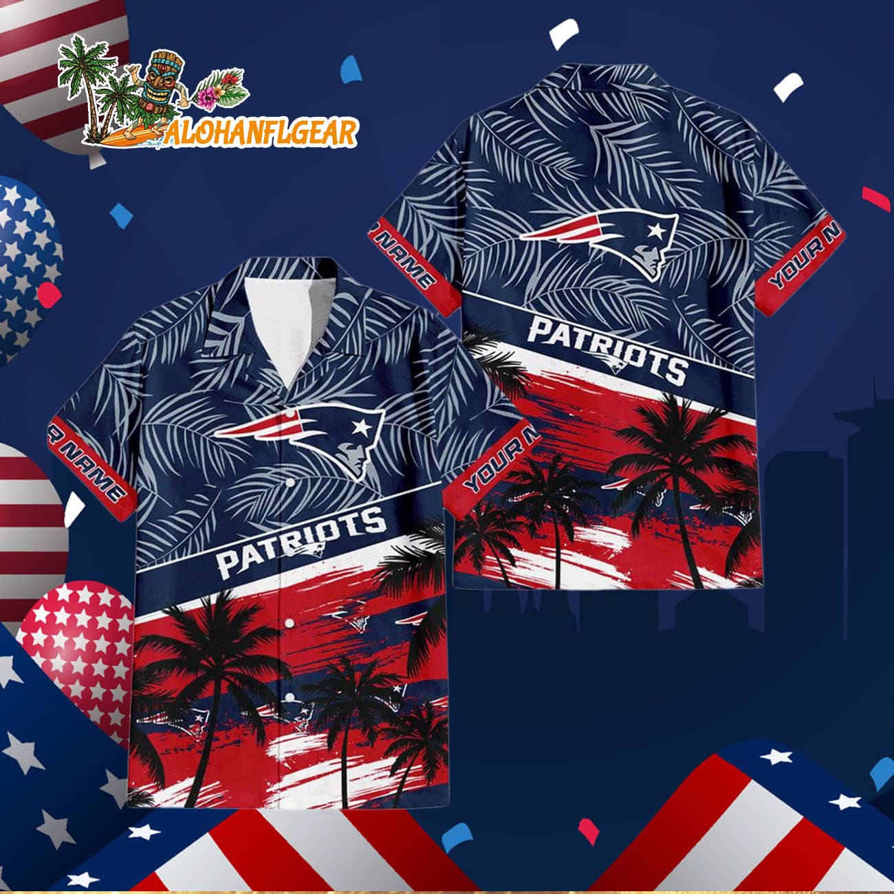 New England Patriots Palm Tree Tropical Trendy Football Custom Name Hawaiian Shirt New England Patriots Palm Tree Tropical Trendy Football Custom Name Hawaiian Shirt