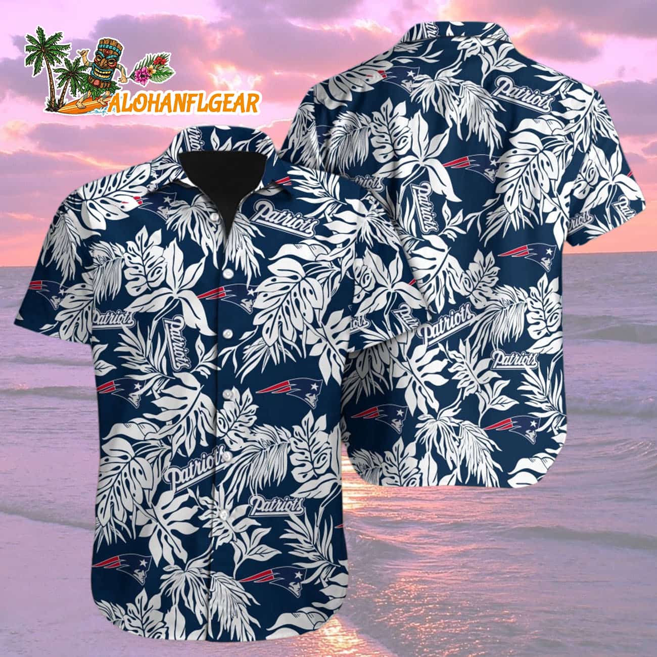 New England Patriots Tropical Leafs Design Hawaiian Shirt New England Patriots Tropical Leafs Design Hawaiian Shirt
