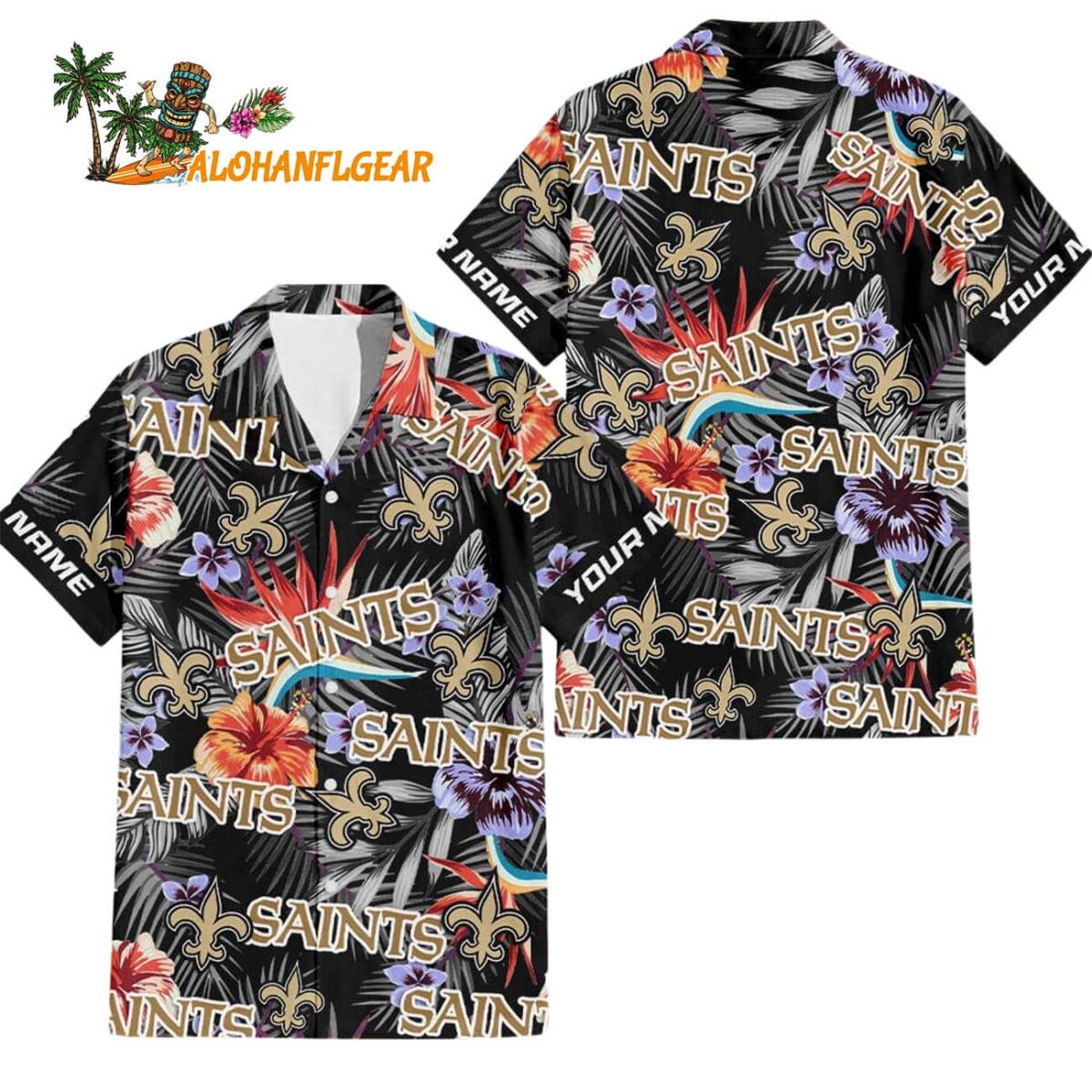 New Orleans Saints Football Team Flower Summer Design Custom Name Hawaiian Shirt 1