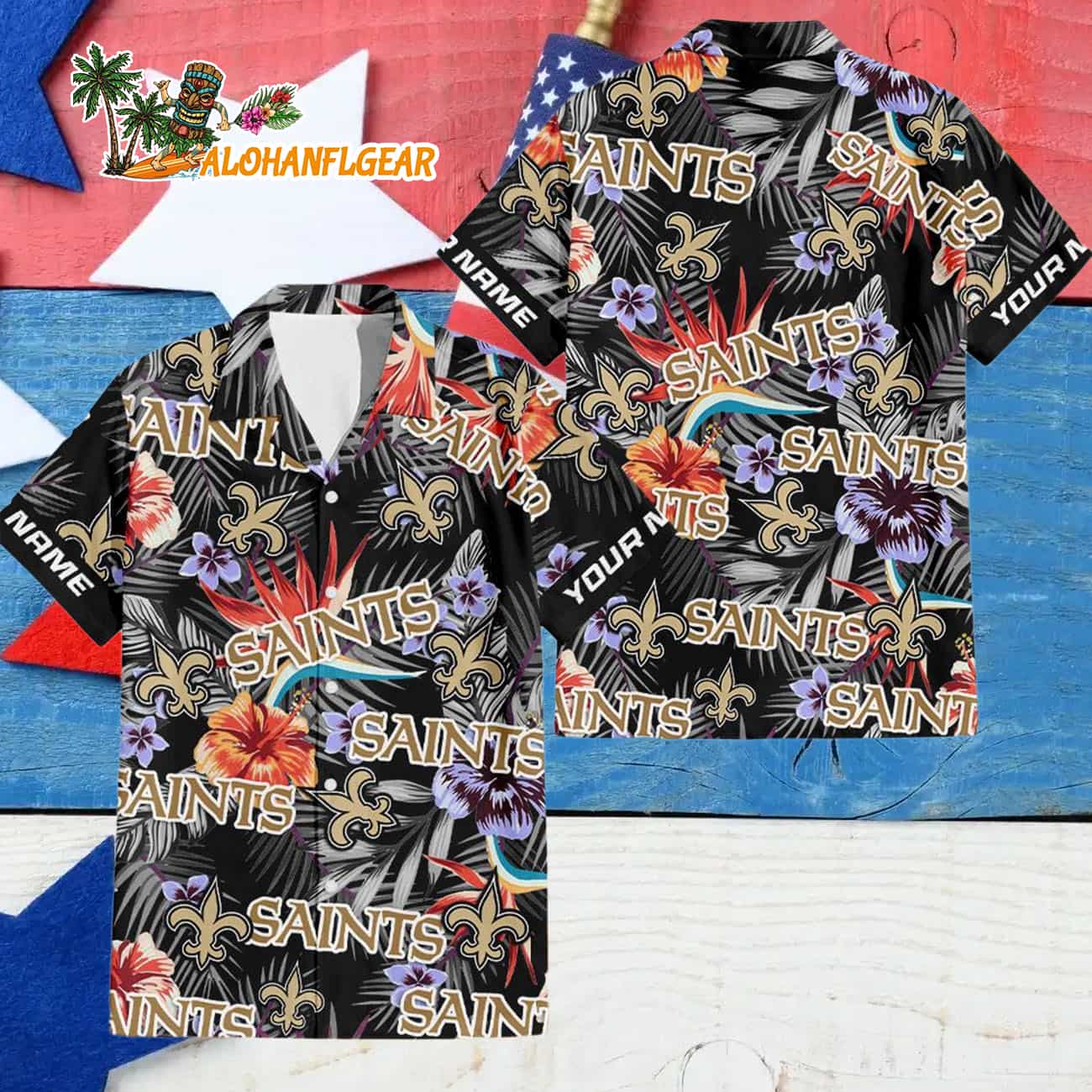 New Orleans Saints Football Team Flower Summer Design Custom Name Hawaiian Shirt New Orleans Saints Football Team Flower Summer Design Custom Name Hawaiian Shirt