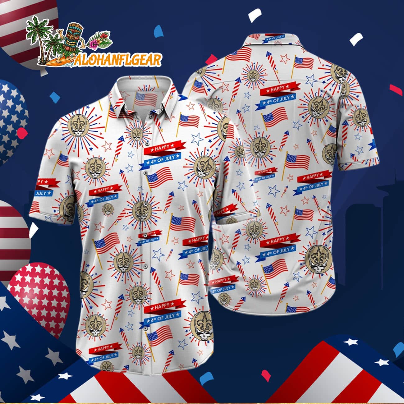 New Orleans Saints Grateful Dead Hawaiian Shirt New Orleans Saints Grateful Dead Hawaiian Shirt