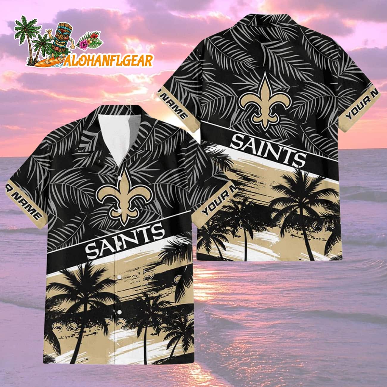 New Orleans Saints Palm Tree Tropical Trendy Football Custom Name Hawaiian Shirt New Orleans Saints Palm Tree Tropical Trendy Football Custom Name Hawaiian Shirt